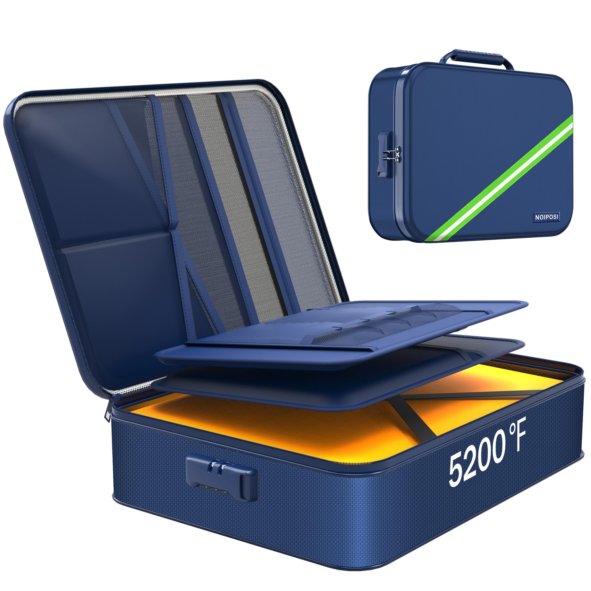 Noiposi 5200℉ Fireproof Document Box with Lock, 8 Layers Heat Insulated Fire proof Bags,Fireproof Documents Organiser Storage Case for A4 Files, Certificates, Passports, Cash, Contract(Blue)