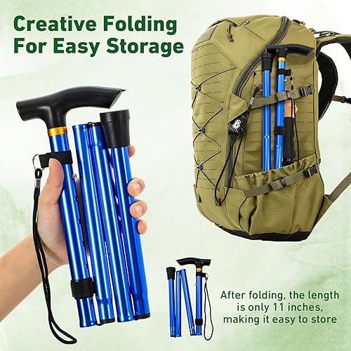 Miniatura 5 de 10 bastones plegables ultraligeros a granel telescópicos plegables con sistema de bloqueo rápido antigolpes, bastón de viaje portátil con correa