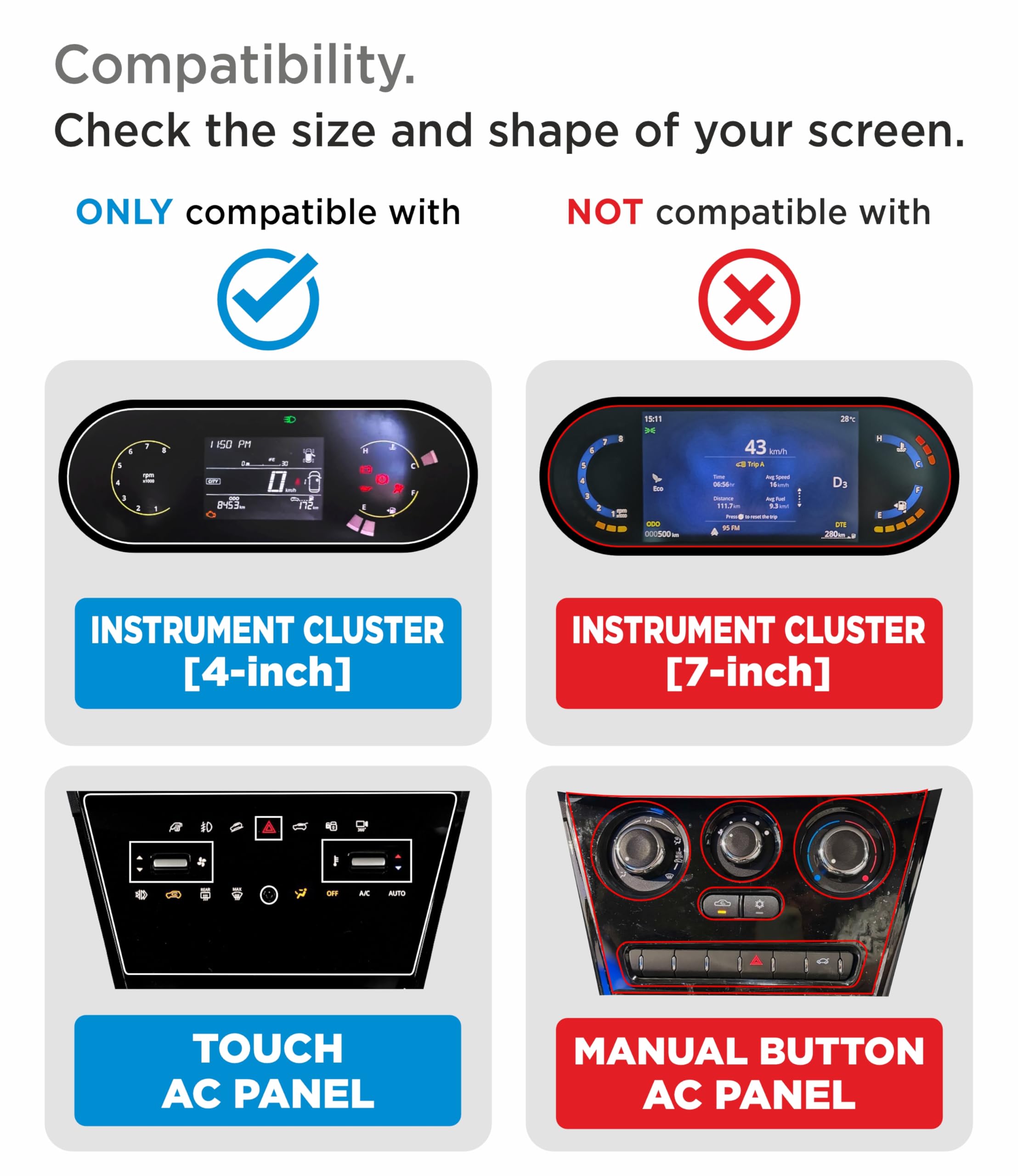 Spartan Shield {4 Pack} Screen Guard for Tata Nexon 2026+ | 10.25” Infotainment (Round Corners) + 4” MID + AC Panel (Touch-Controlled) + Steering Cluster Protector | Fits ** CREATIVE / CREATIVE+S / CREATIVE+S(CNG) / CREATIVE+S(DK) ** Only | HD Clear, Anti-Scratch, Water Resistant | Nexon 2025 Facelift Car Dashboard Display & Stereo Accessories [Not Tempered Glass] [DOESNT FIT *Creative+PS*] || Not Fit For EV Models || **Match Each Screen Shape & Size Before Ordering** — Amazon image 4