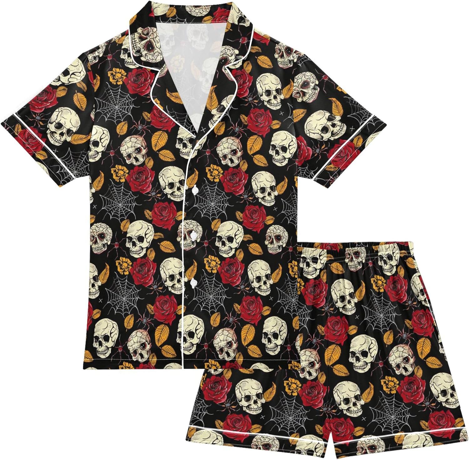 Silk Pajama Sets Short Sleeve Pajamas Soft Sleepwear 2 Piece Pjs Set