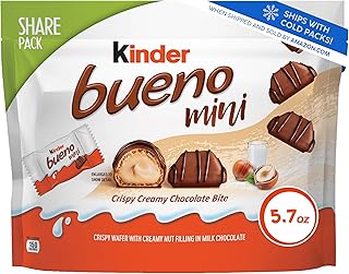 Kinder Bueno Mini Milk Chocolate Bars with Hazelnut Filling, Chocolate Candy Bars for Game Day, Football Party Supplies, Snacks for Adults, 5.7 oz