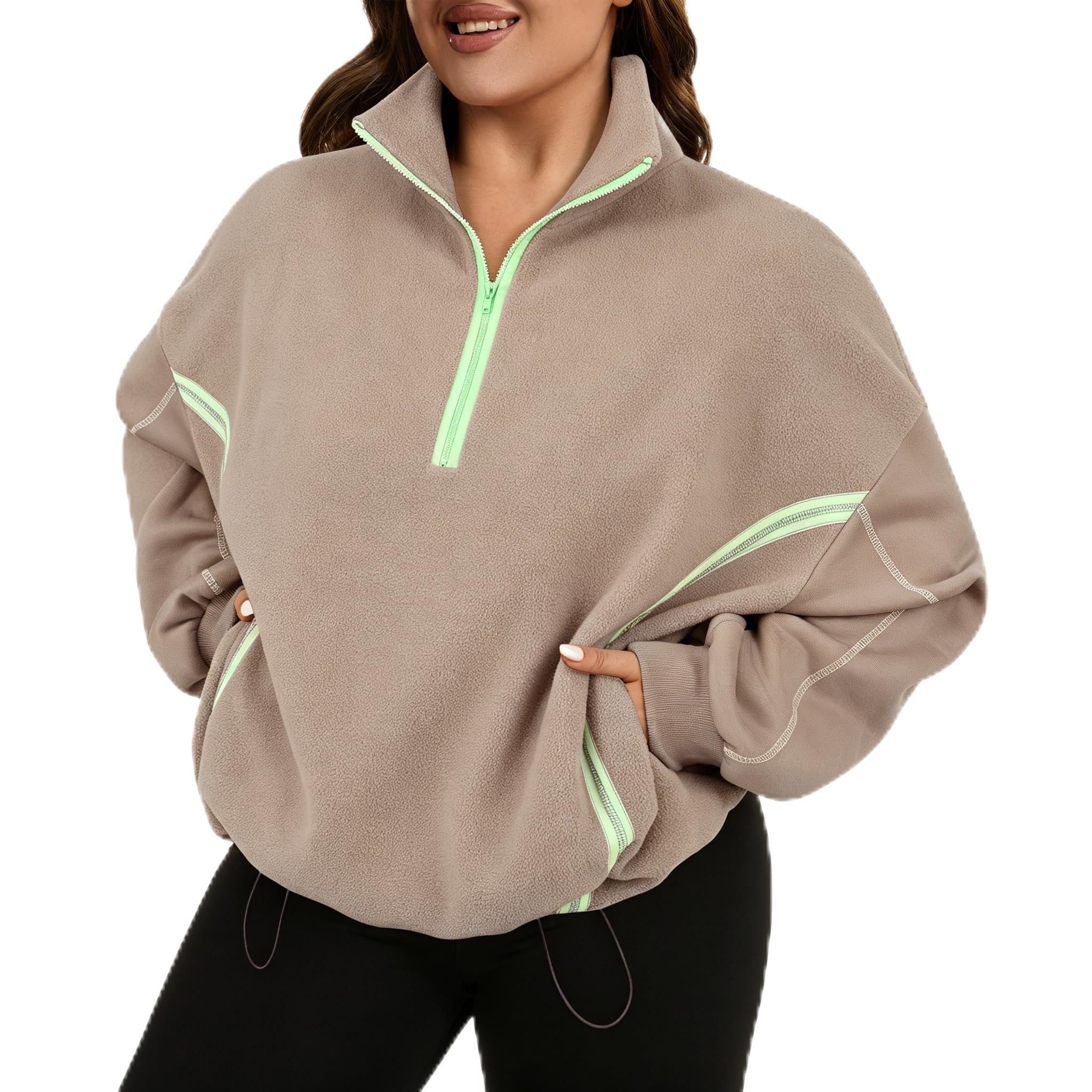 Women's Plus Size Half Zip Pullover Fleece Jacket