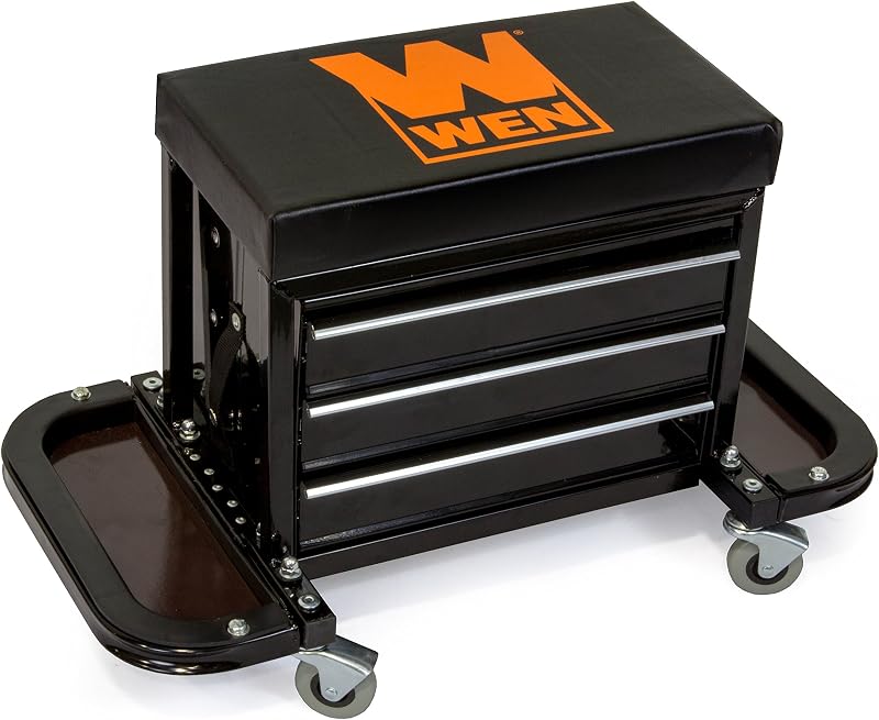 WEN GG1350 Asiento de baúl para herramientas con ruedas y planeador de garaje con capacidad de 350 libras