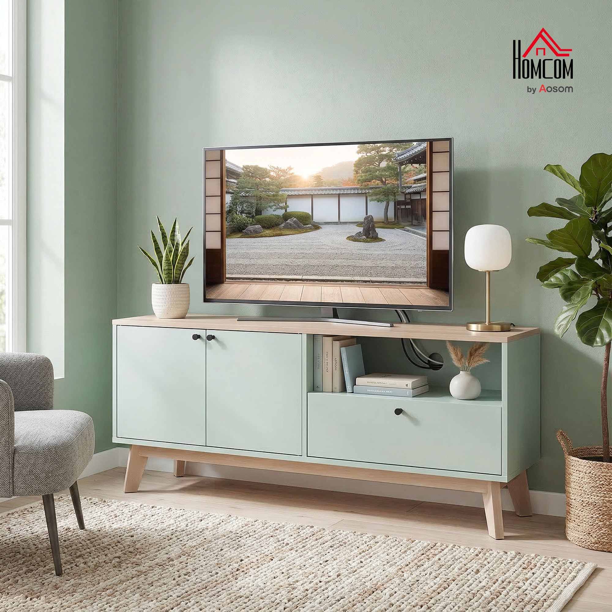 HOMCOM Meuble TV 120 cm pour Téléviseur jusqu'à 36 Pouces Vert Clair