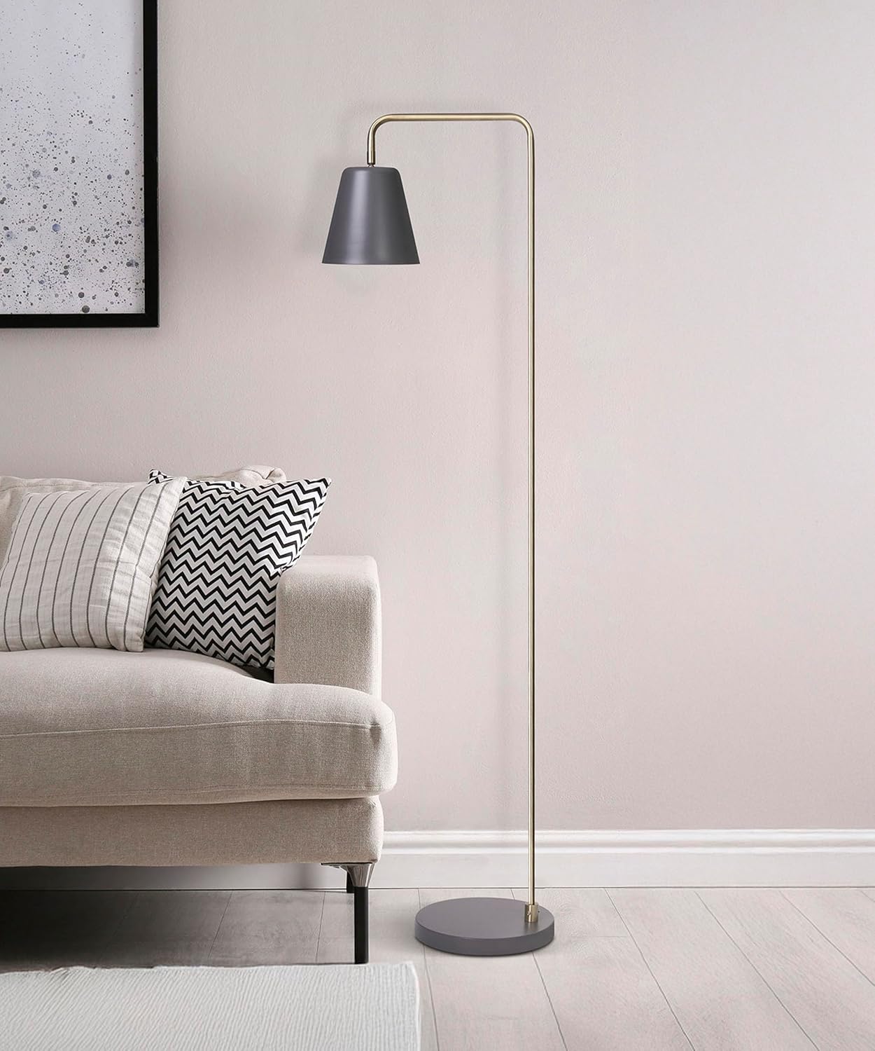 HarvestLand Steady Brass Floor Reading Lamp – Adjustable Standing Lamp with Solid Base, Reading Lamps Floor Standing, Grey Reading Floor Lamp for Living Room or Over Chair Use