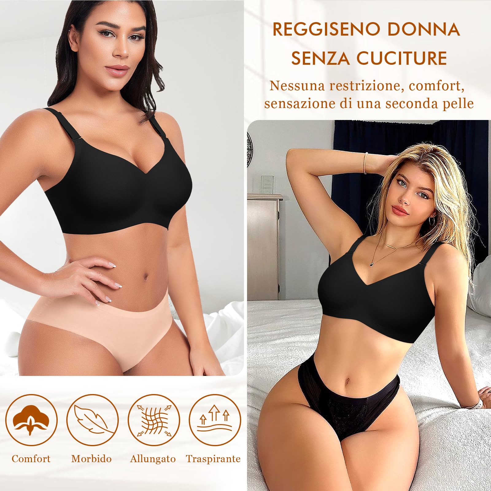 Ganado Reggiseno Senza Ferretto Donna Reggiseni Senza Cuciture Scollo a V Push Up Reggiseno Basic Comodo Imbottito