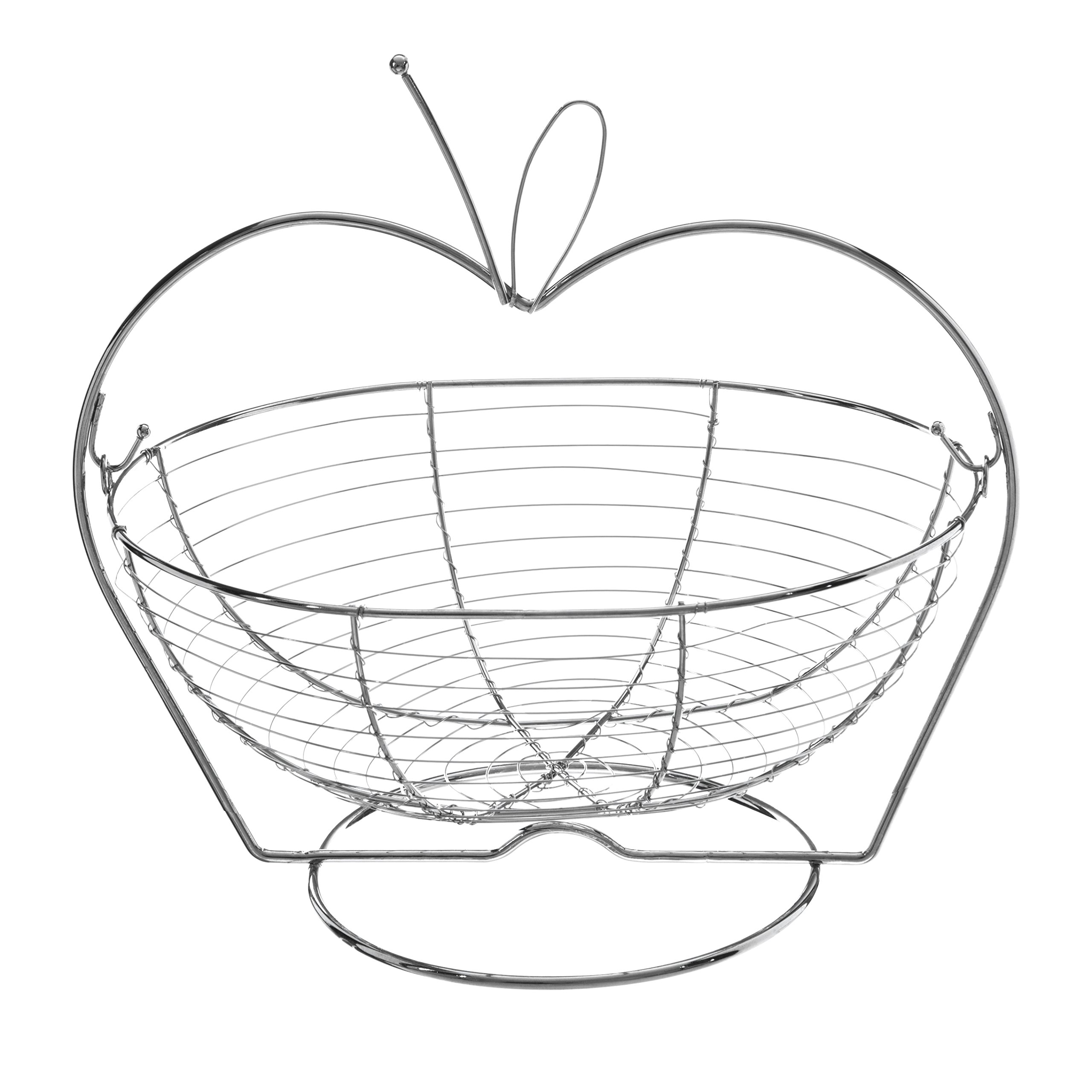 Interiors By PH Apple Shaped Fruit Basket - Silver Metal - 32cm H x 35cm W x 27cm D