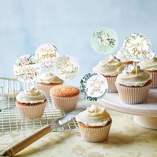 Miniatura 7 de Gyufise 36 piezas de decoración para cupcakes para baby shower, bosque dorado, selva, safari, decoración de cupcakes, revelación de género,