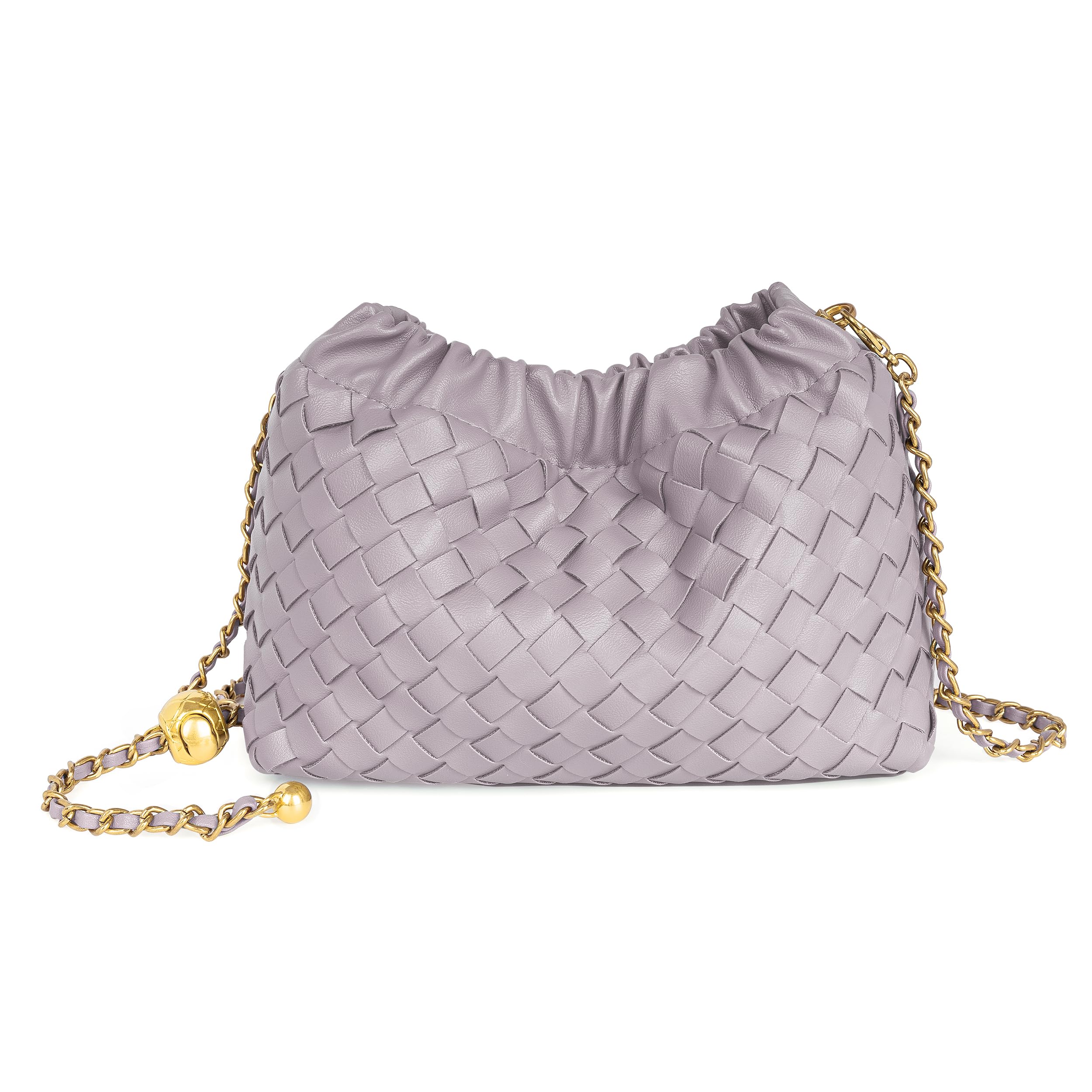Joryin Woven Women's Crossbody Bag & Evening Purse, Trendy Dumpling Clutch & Hobo Cloud Shoulder Bag Trendy Dumpling Clutch, Woven Leather-thistle, S