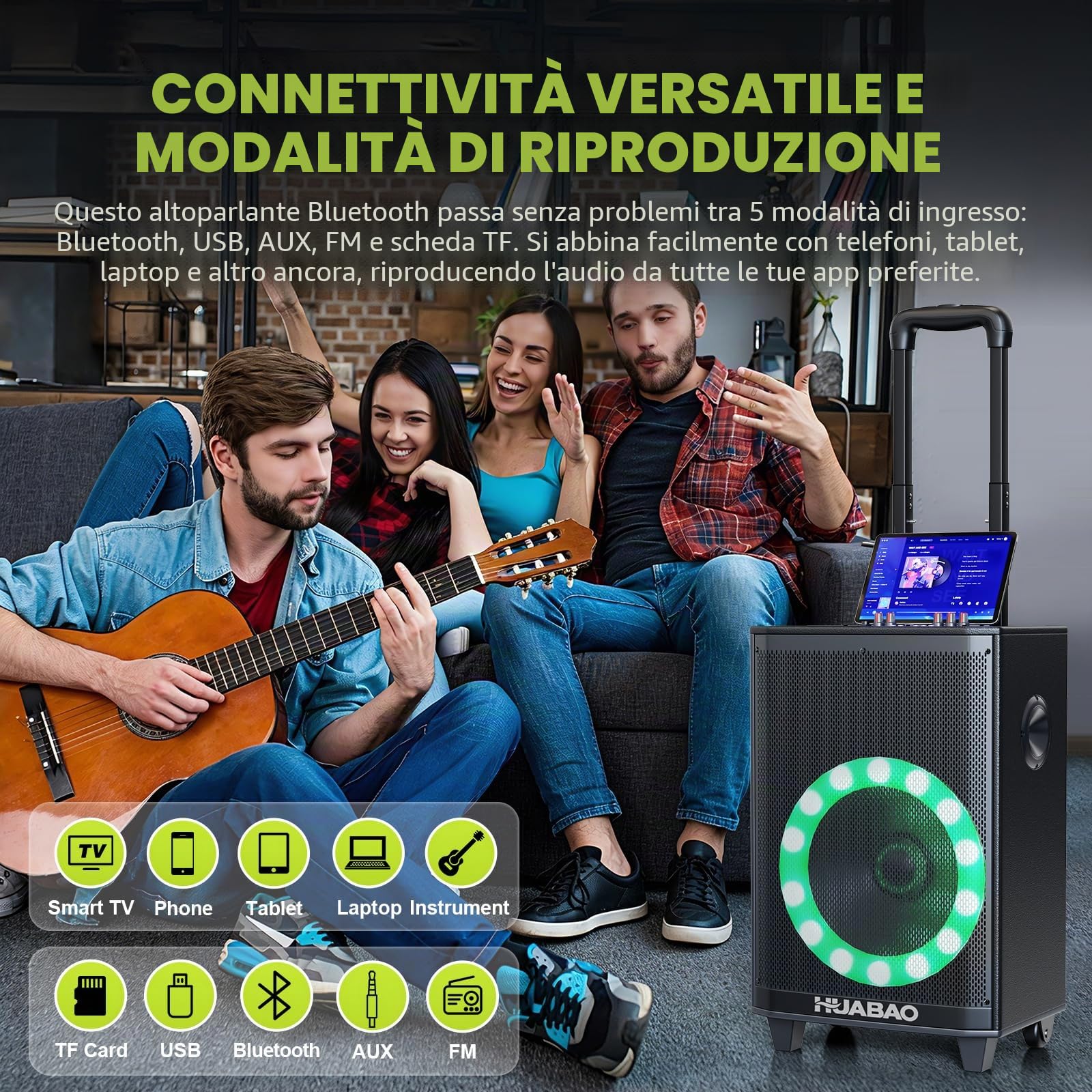Grande altoparlante Bluetooth per karaoke con 2 microfoni wireless, sistema a 11 altoparlanti con batteria da 8800mAh, sistema PA su carrello con luci, telecomando, FM/AUX/USB/TF, bassi e alti