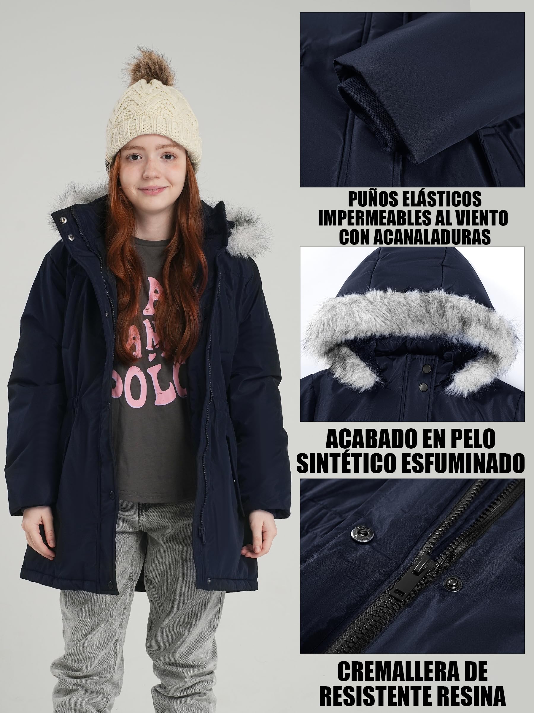 SOLOCOTE Abrigo de invierno para niñas resistente al agua chaqueta de esquí gruesa con capucha de plumas falsas parka larga para niños