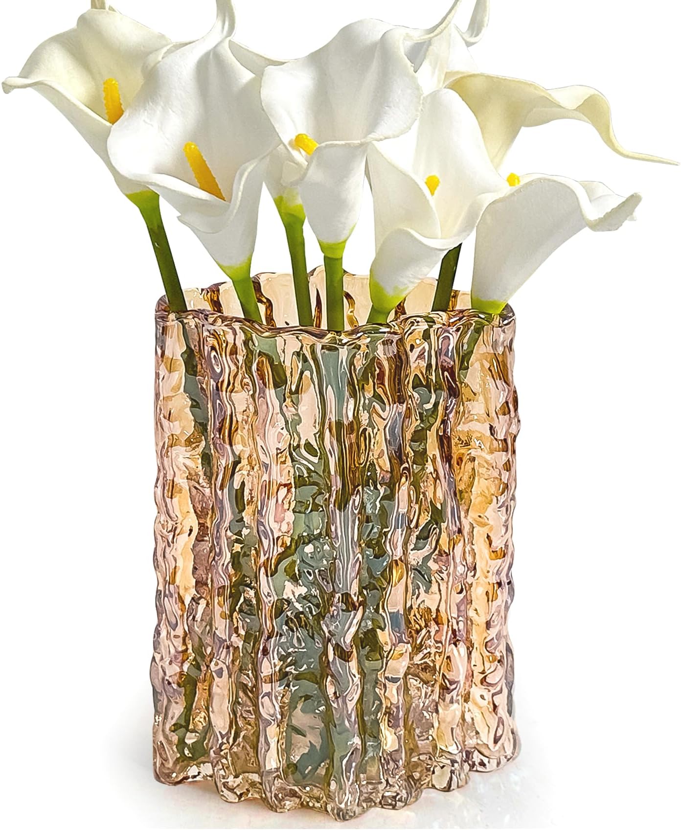 Aoderun Glass Vase Crystal Vase Heavy Duty Large Flower Vase for Dining Table Kitchen Office Home Shelf Wedding Living Room Centerpieces(Amber)