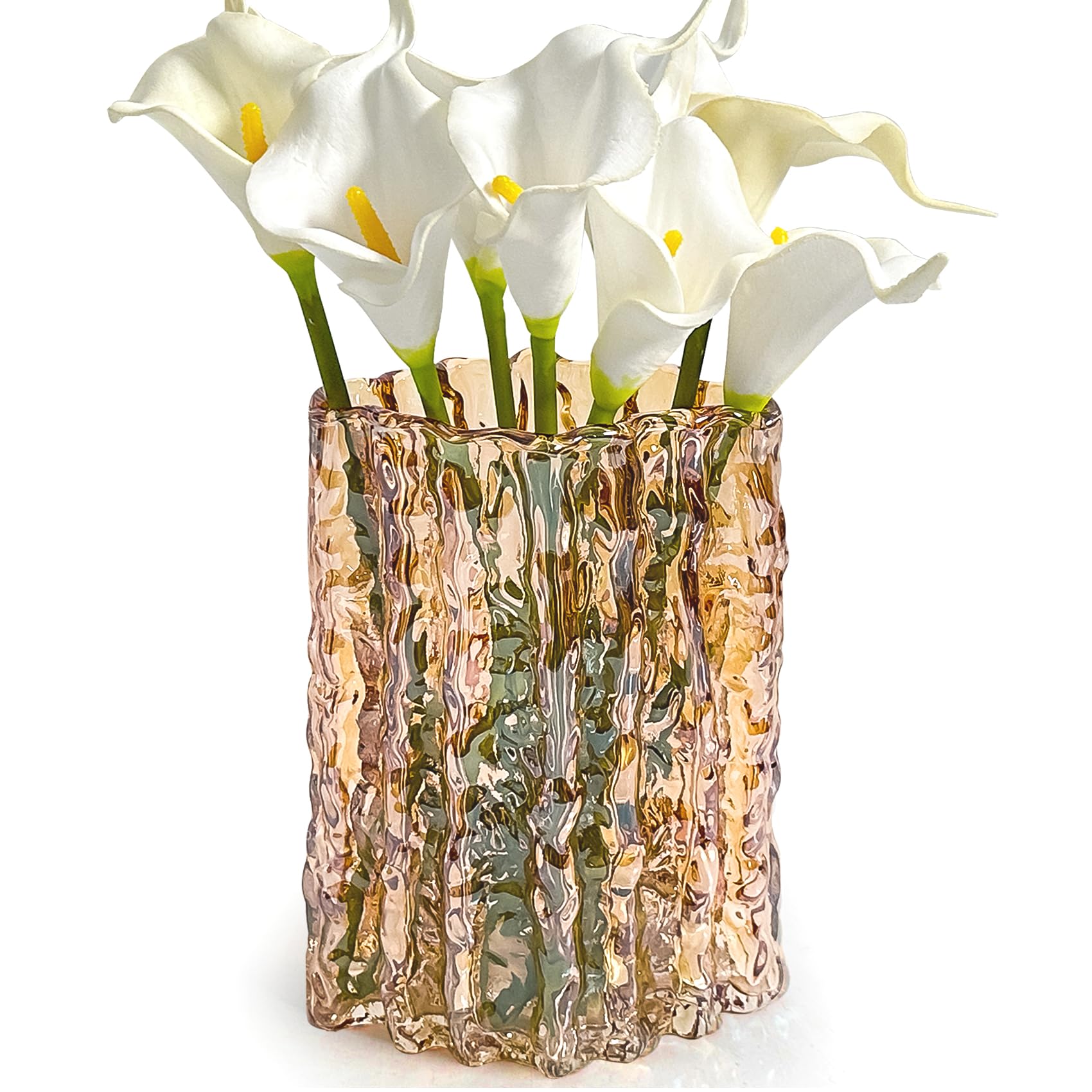Aoderun Glass Vase Crystal Vase Heavy Duty Large Flower Vase for Dining Table Kitchen Office Home Shelf Wedding Living Room Centerpieces(Amber)