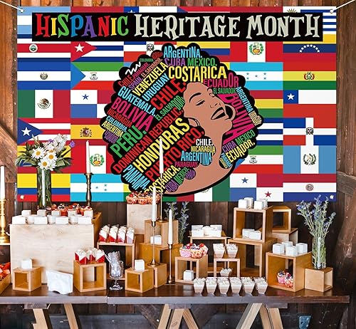 Miniatura 5 de Nepnuser Decoración del mes de la herencia hispana, telón de fondo para cabina de fotos, 21 países de habla española, cultura, escuela, aula,