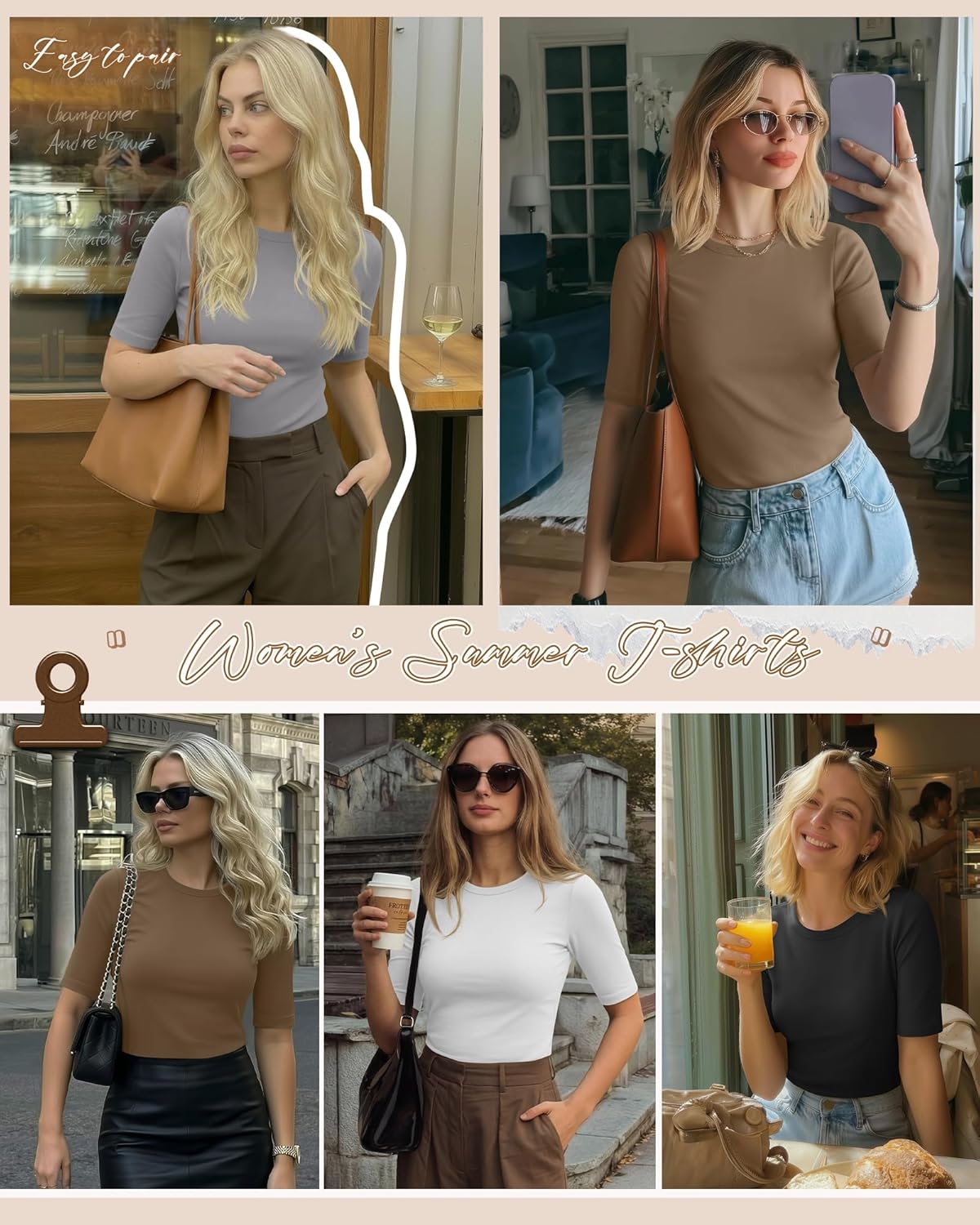 Neer 4 Pack Women's Half Sleeve Tops Elbow Length Slim Fit Crewneck T-Shirts 1/2 Sleeve Casual Summer Basic Tees - Image 3