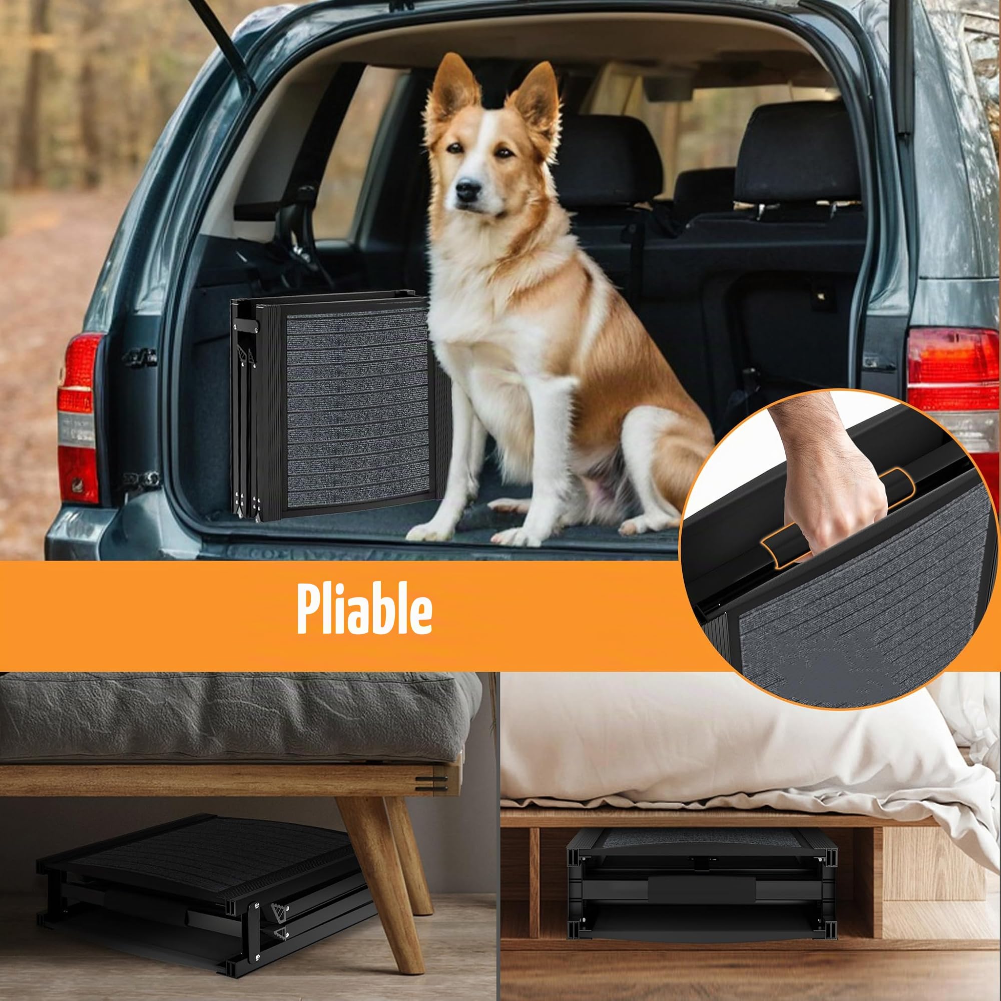 FIVMEN Rampe pliable pour chien avec surface de tapis, rampe pour animaux de compagnie, antidérapante, jusqu'à 110 kg, pour voiture, camion, SUV