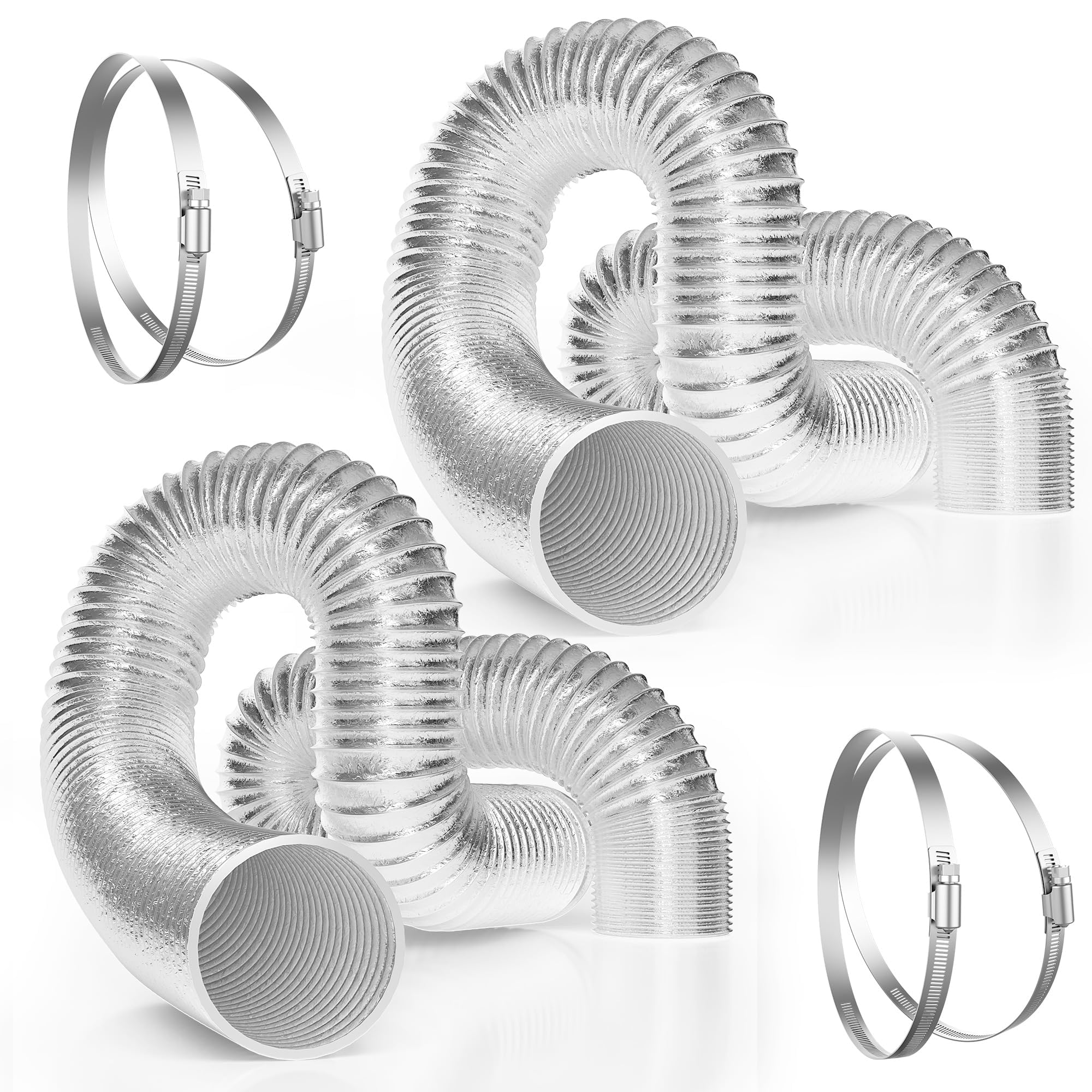 VIVOSUN 2-Pack 6 Inch 8 Feet Flex Air Aluminum Ducting, Flexible Dryer Vent Hose for HVAC Ventilation, 4 Clamps Included