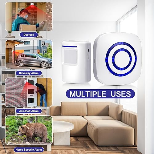 Miniatura 6 de Mimorou Alarma con sensor de movimiento, alarma inalámbrica, detector de movimiento para interiores, hogar, sistema de monitor de alerta de