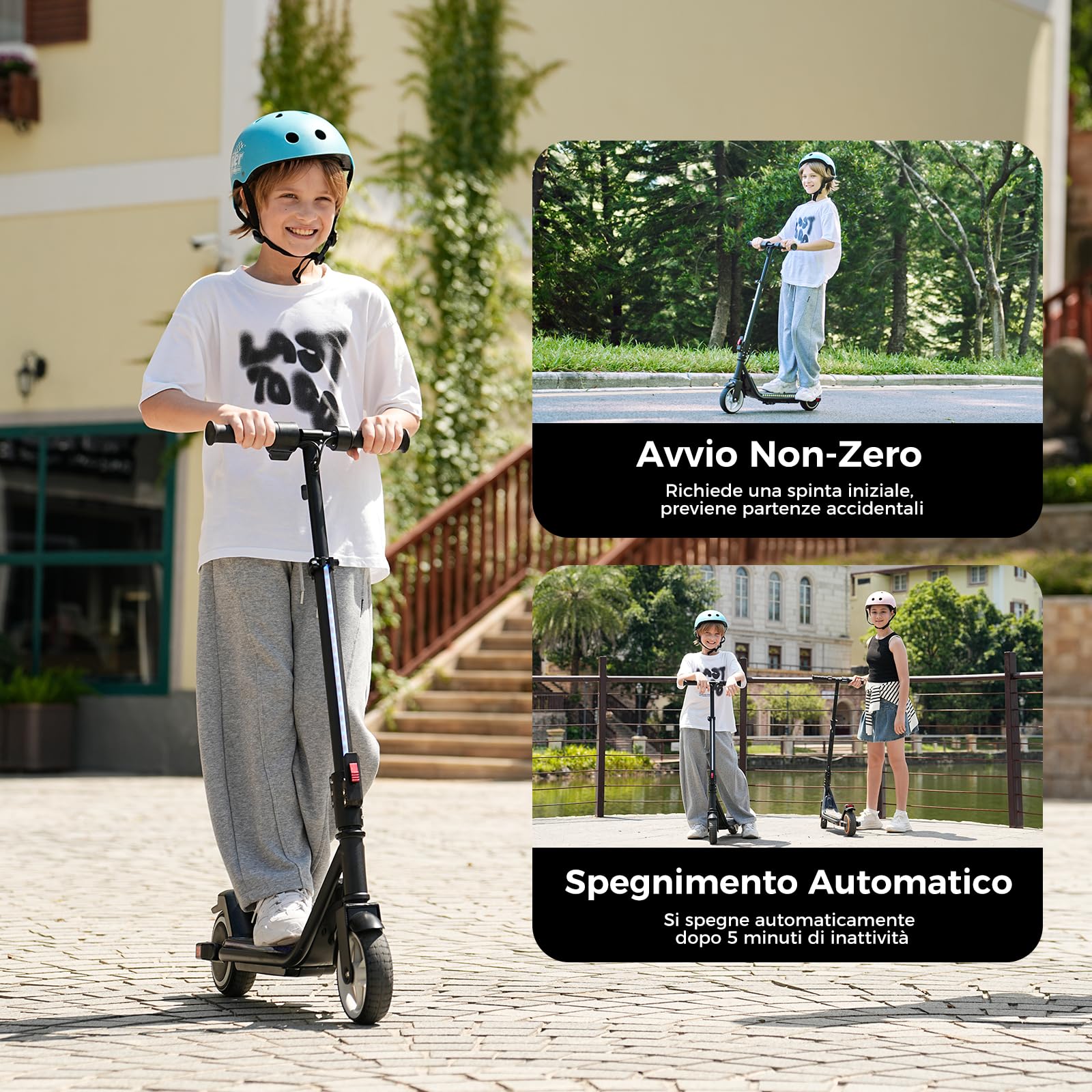 iScooter IK3MAX Monopattino Elettrico Bambini 6,5" Pieghevole,Per 8-15 Anni,Velocità 8/13/19 km/h,Autonomia 13km,Schermo LED,Luci Colorate,Bluetooth,Clacson,Manubrio Regolabile