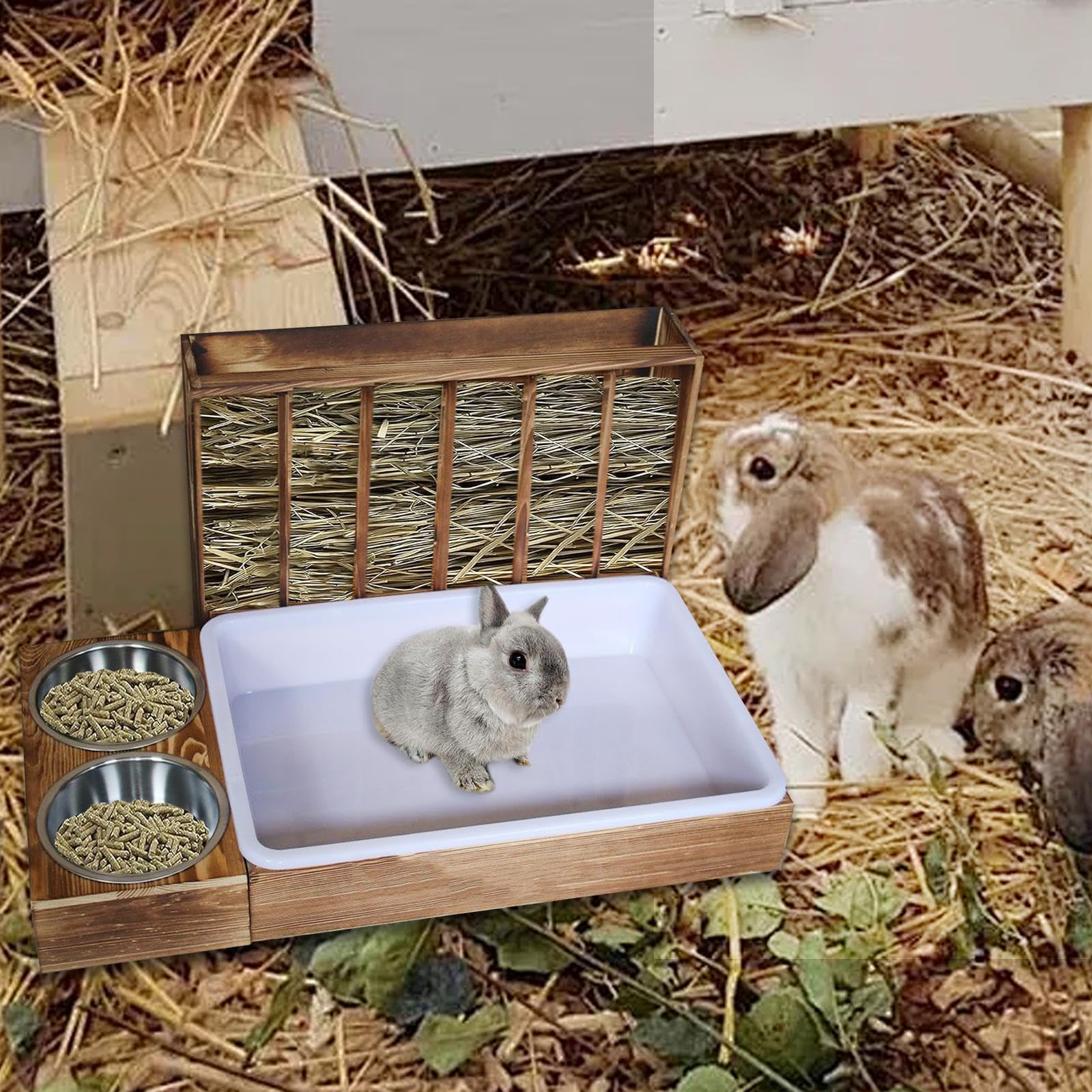 Futter Und Streuspender Aus Holz für Kaninchen, Käfigzubehör, Futterspender für Hamster, Zubehör für Kleintiere