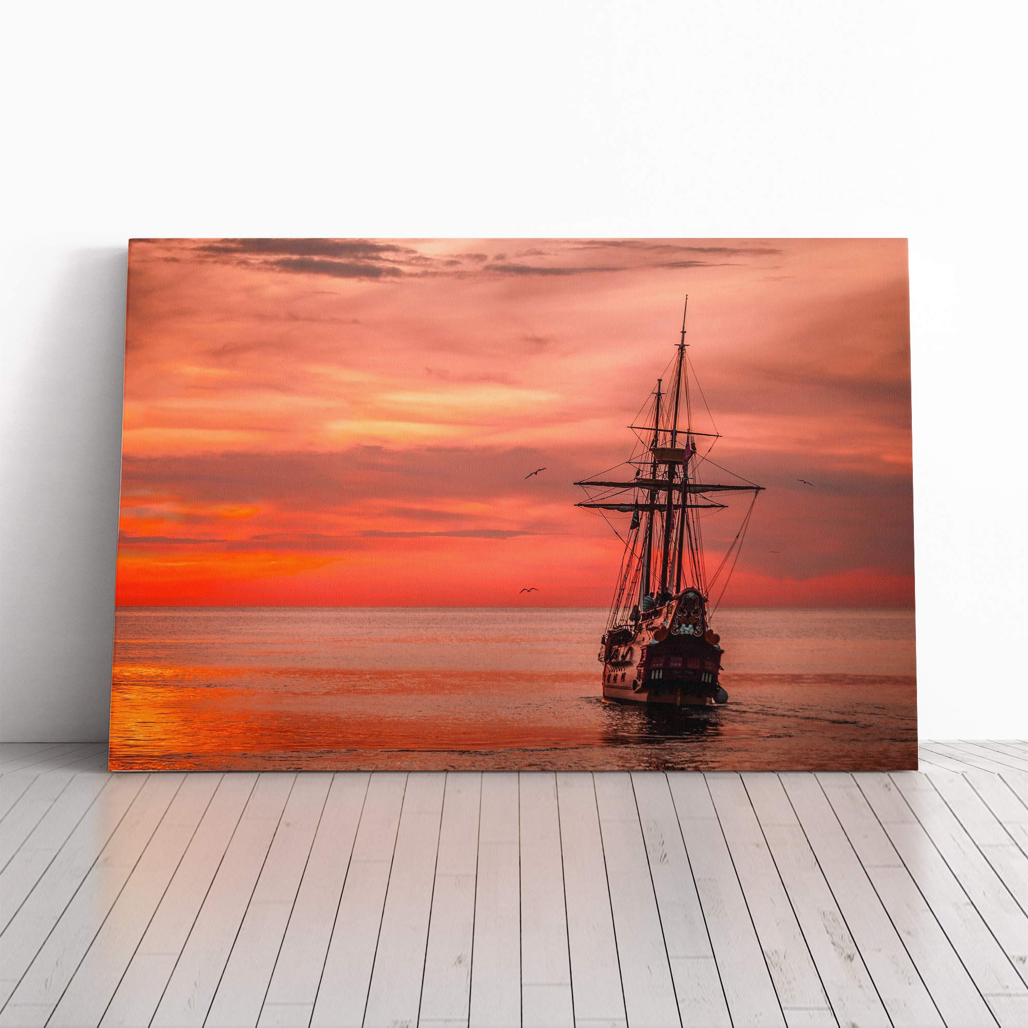 Sailing Ship Sunset (2) Canvas Print | Gallery Wrapped 30mm Frame Wall Art | 30x20 inches | Ready to Hang | Modern Seascape Picture | Living Room Bedroom Lounge Office