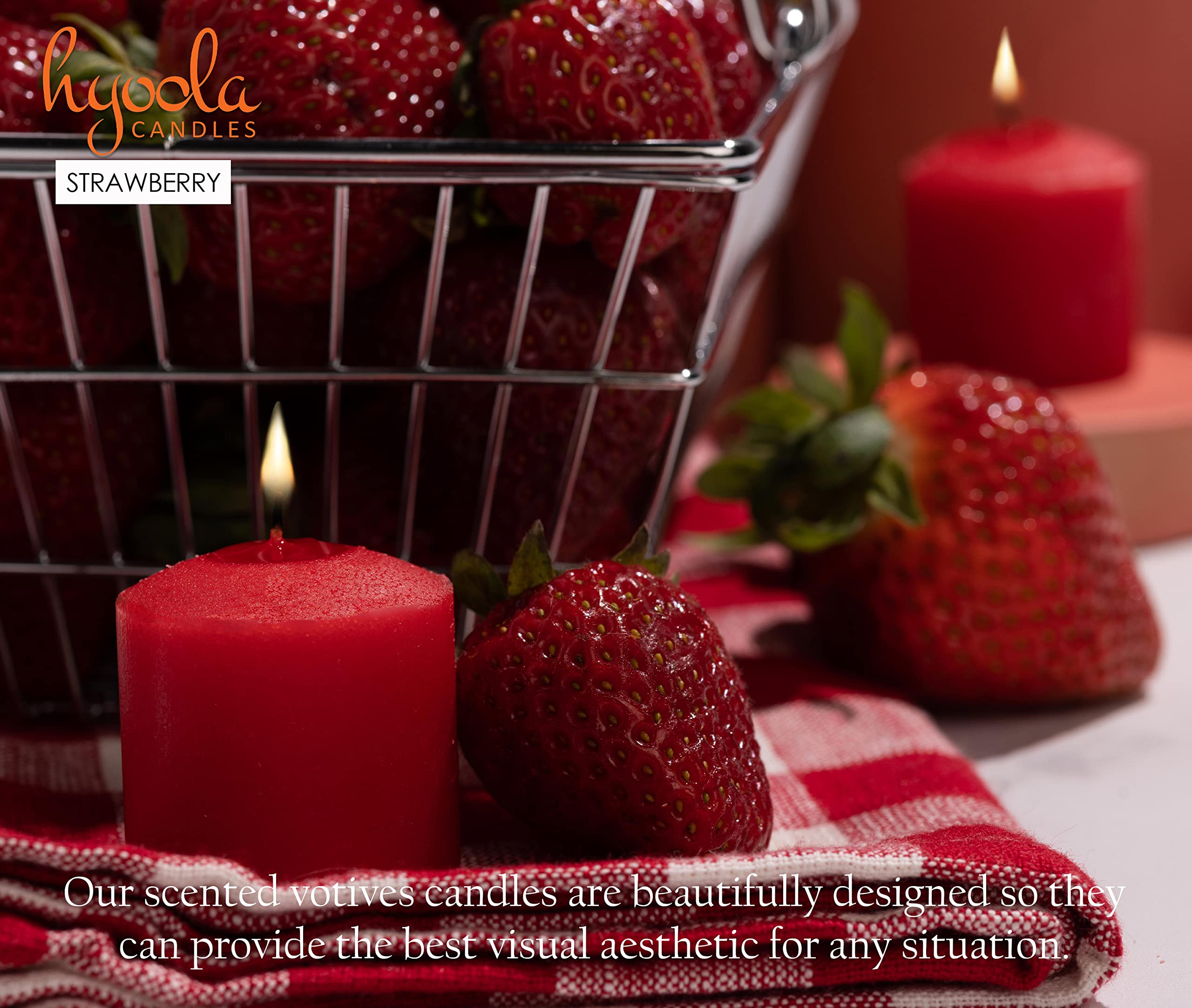 Hyoola Bougies Votives Parfumées - Bougies Votives Fraise - Durée de Combustion 12 heures - Lot de 9 - Fabrication Européenne