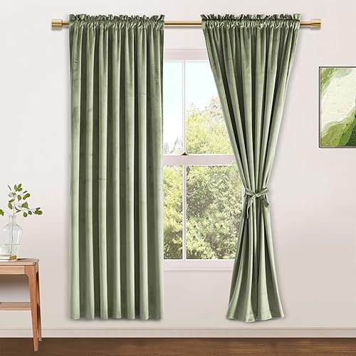 Miniatura 284 de Cortinas de terciopelo JIUZHEN, cortinas opacas suaves de terciopelo retro para dormitorio, cortinas elegantes con reducción de ruido y Rosa