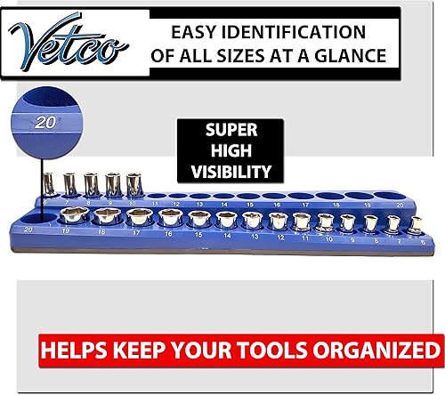Miniatura 5 de Vetco 30 piezas de soporte magnético de 3/8 pulgadas para llaves de vaso - Clasifica de forma segura 15 enchufes estándar y 15 profundos - Mantén tu
