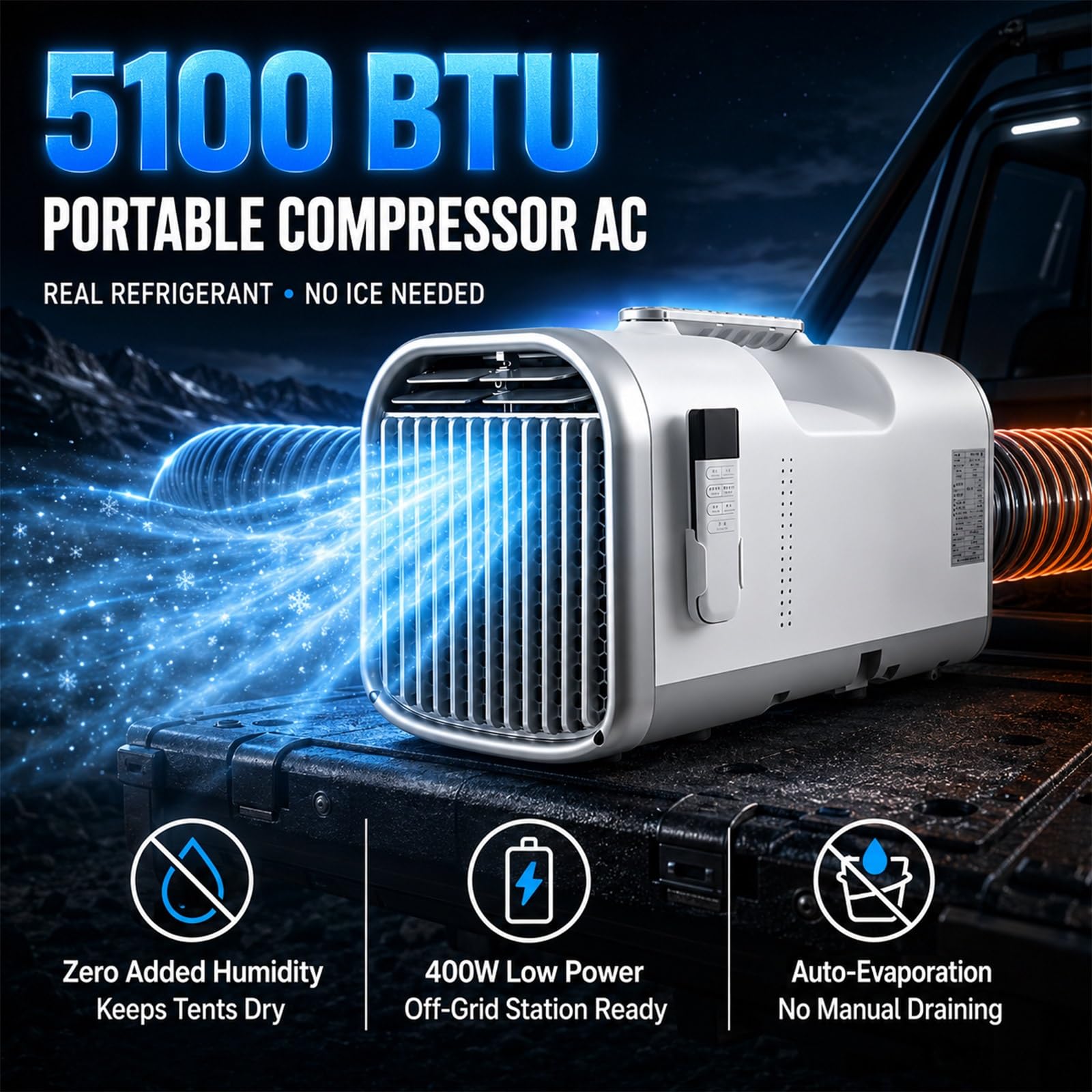 Aire Acondicionado Portátil 5100 BTU, Unidad de Climatización Compacta de Doble Tubo con Refrigeración por Compresor, Mini Enfriador Local para Tienda, Van