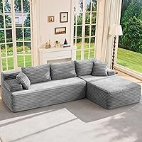 Vista 33 de Sofá modular en forma de L, de 3 asientos, espuma viscoelástica, para sala de estar, sofá estilo nube con diván, de gran tamaño, blanco, cuadros