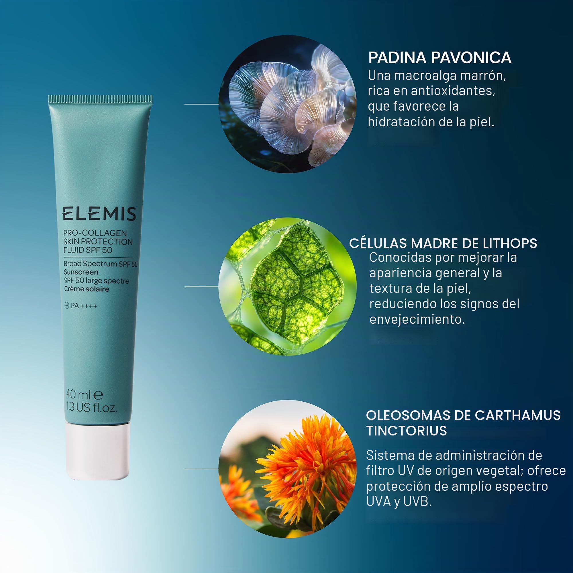 ELEMIS Pro-Collagen Skin Protection Fluid SPF 50, Clínicamente Probado – Crema Solar Facial Antiedad, Ligera bajo Maquillaje, sin Residuo Blanco