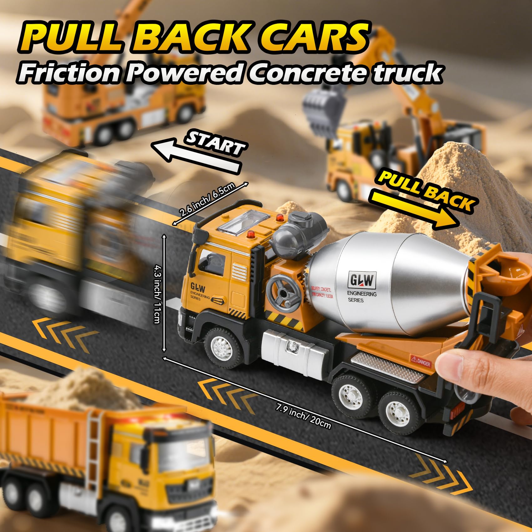 Costruzione Camion Giocattolo, 1:40 Camion Betoniera Rullo, Giochi da Veicoli da Costruzione Set, Veicolo da Cantiere con Suono e Luce, Veicoli da Trasporto per Ragazzi 3 4 5 6 Anni