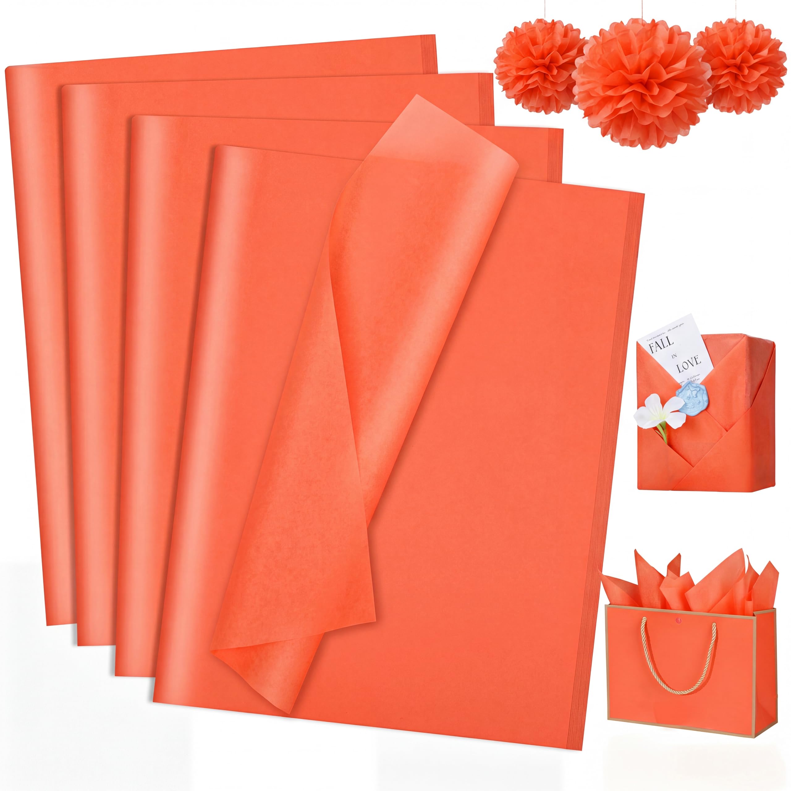 woric 160 Sheets Orange Tissue Paper for Gift Bags 20X14 Fall Tissue Paper