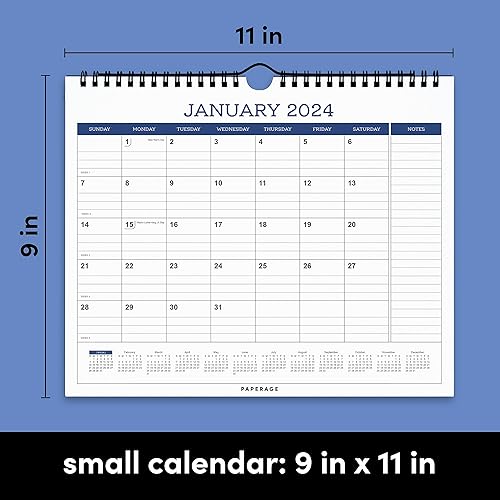 Miniatura 2 de PAPERAGE Calendario 2024-12 meses (azul marino), calendario minimalista de pared y escritorio con vistas mensuales y planes anuales, pequeño (9 x 11