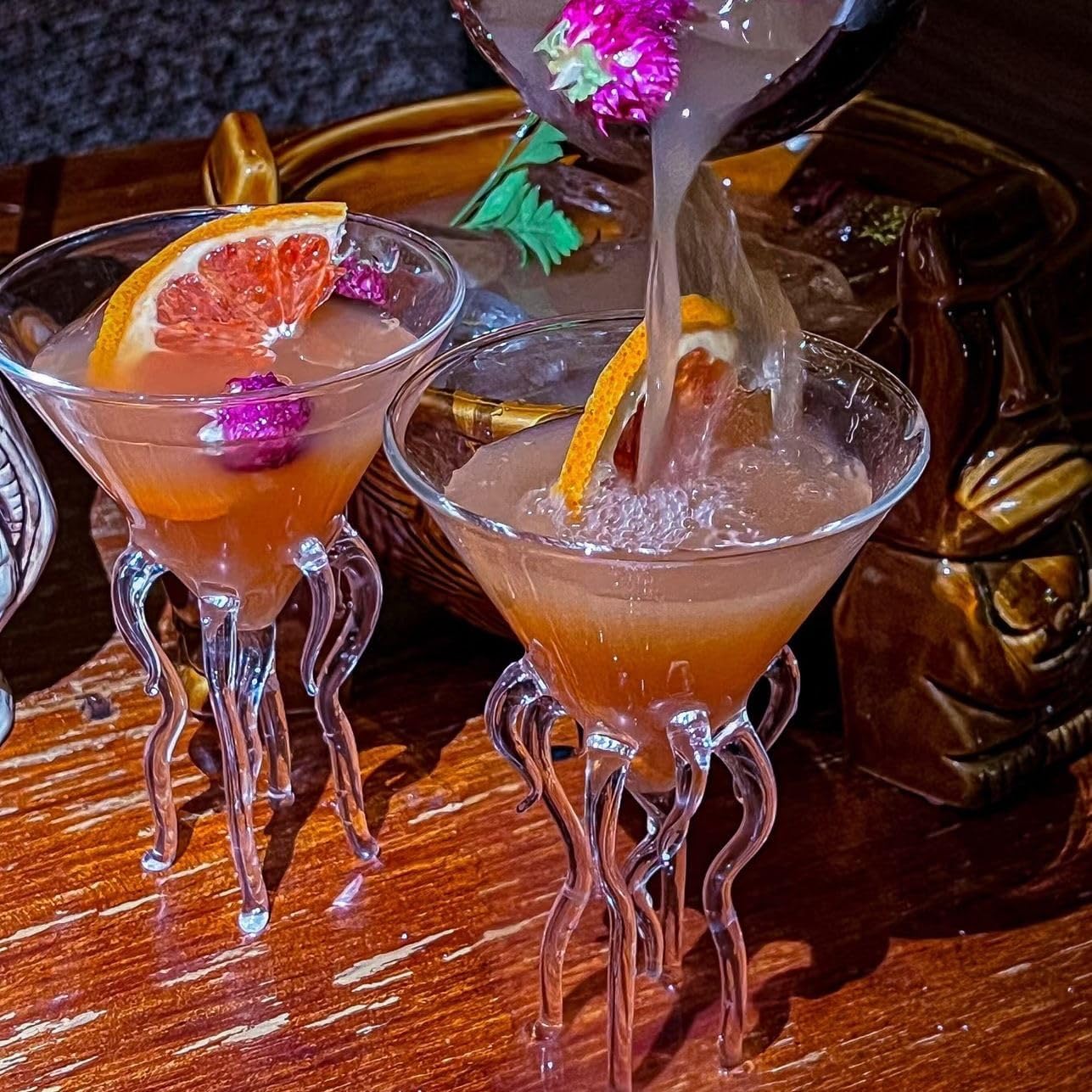 Jellyfish Cocktail Glass, Clear Glass Martini Glass with Tentacle Design, 3.3 oz Capacity，wine glasses ，drinking glasses ， whiskey glasses (2)