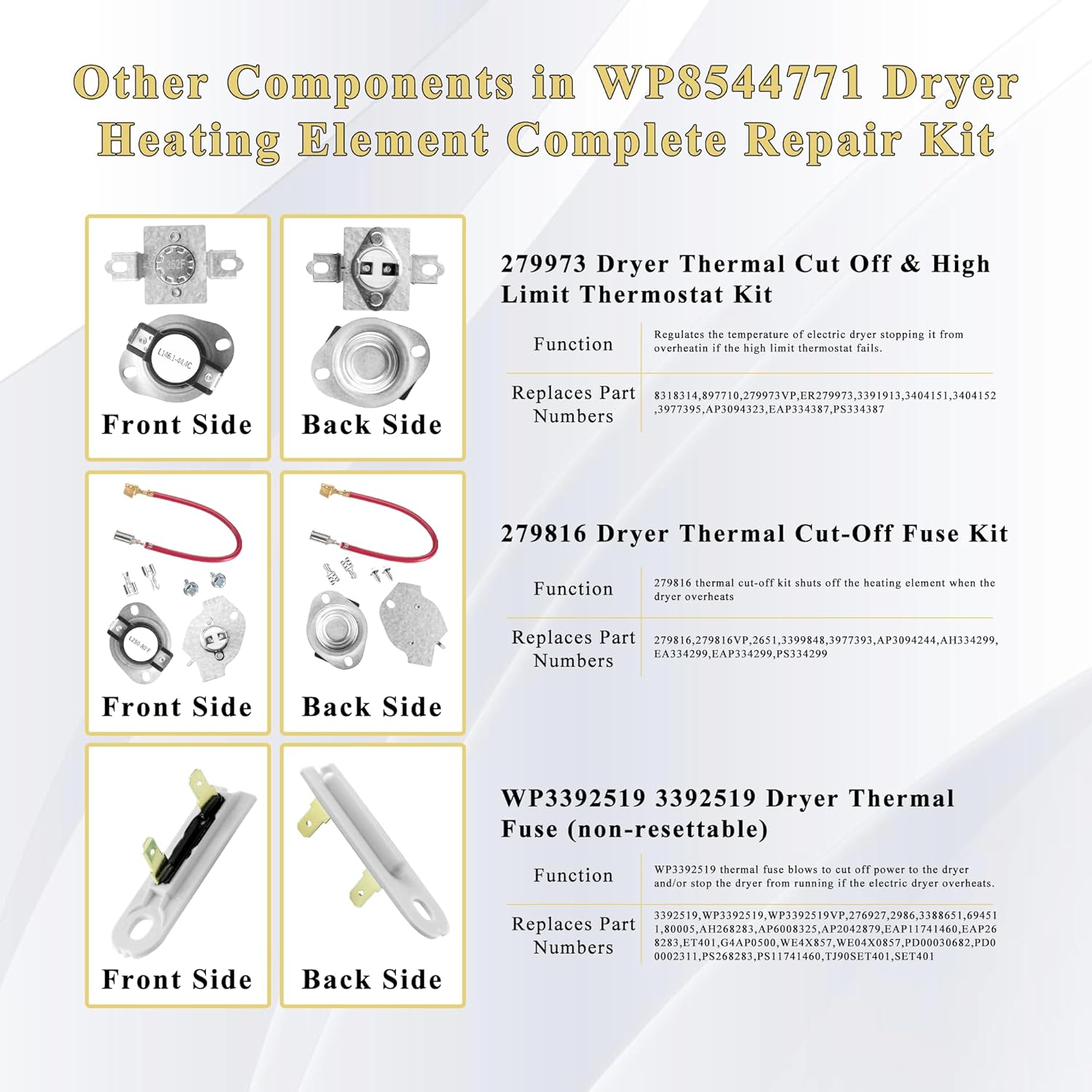 WP8544771 8544771 Dryer Heating Element fit for Maytag-bravos XL Dryer,fit for Whirlpool Duet&Kenmore Elite HE4/HE5 Electric Dryer Heating Element Kit with 3392519 279973 279816 by prime&swift