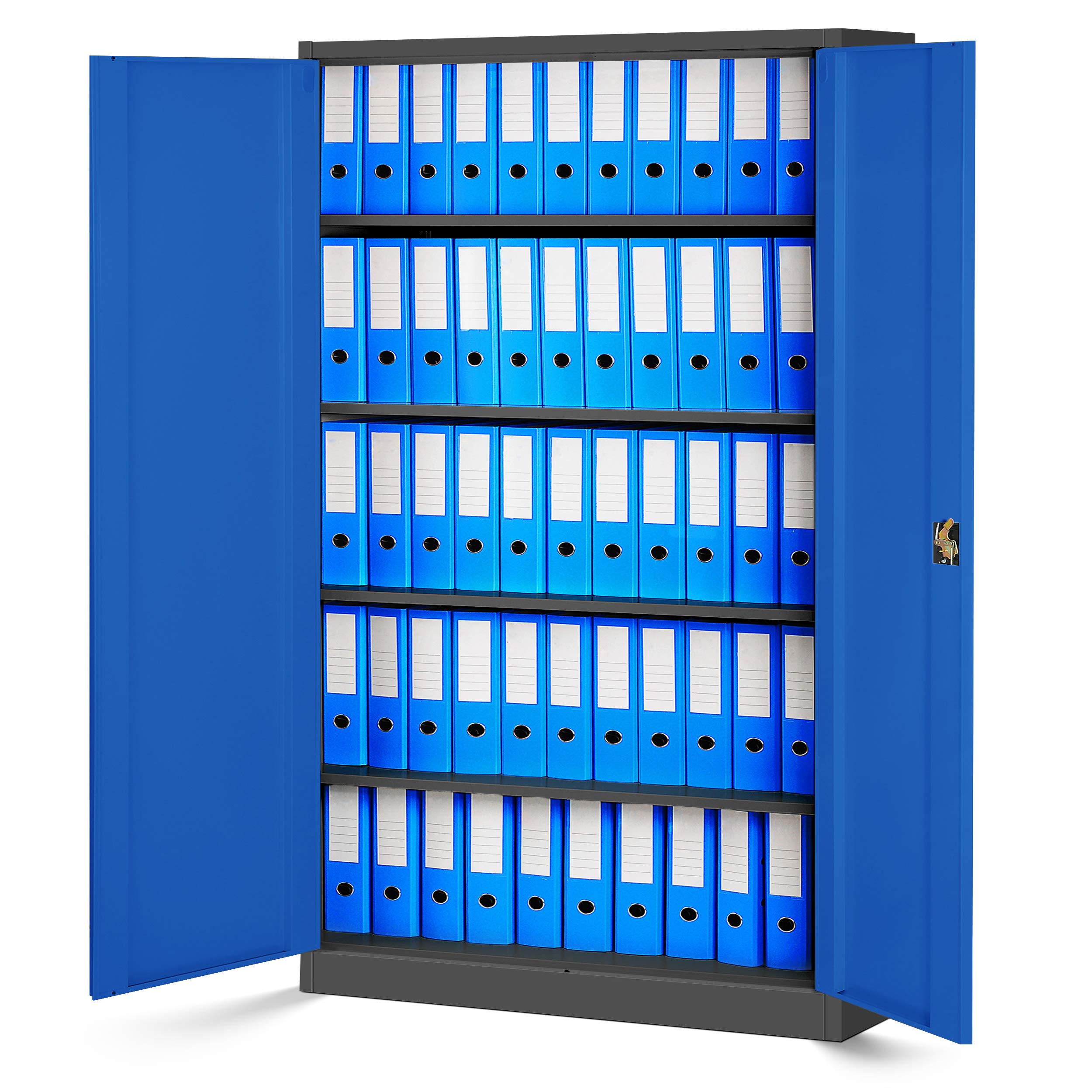 Jan Nowak Set di 2 Armadio da Ufficio XXL C001 II Archivio per Officina in Metallo Verniciato a polvere Chiudibile 185 cm x 115 cm x 40 cm (Antracite-Blu)