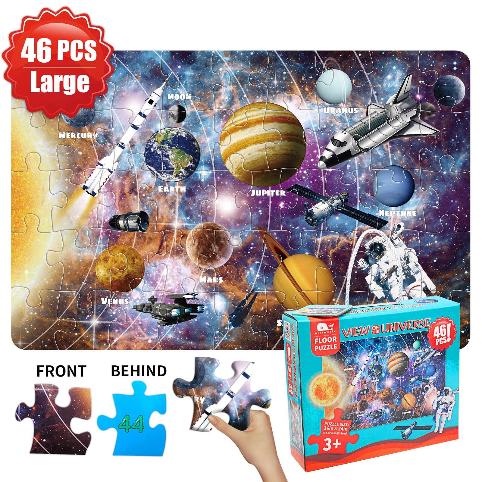Kids Puzzle Toy Puzzles for Kids Ages 3+ Solar System Floor Puzzle Raising Children Recognition &Promotes Hand-Eye Coordinatio (46Pcs,3x2Feet)