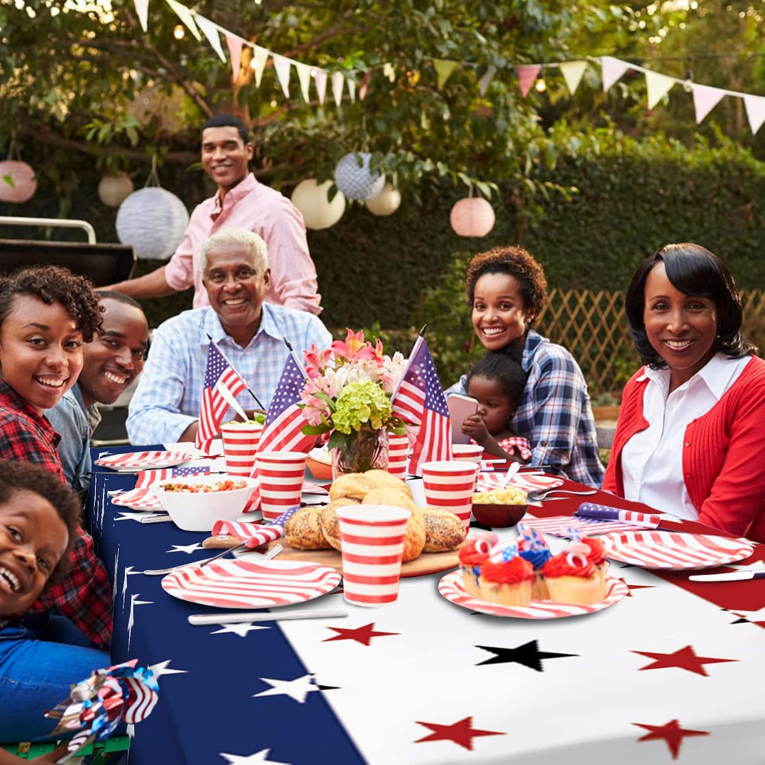 4th of July Tablecloth Patriotic American Flag Table Cloth Red White and Black Stars Waterproof Oil-Proof Independence Day Tablecloths Table Cover Protector 60x84in
