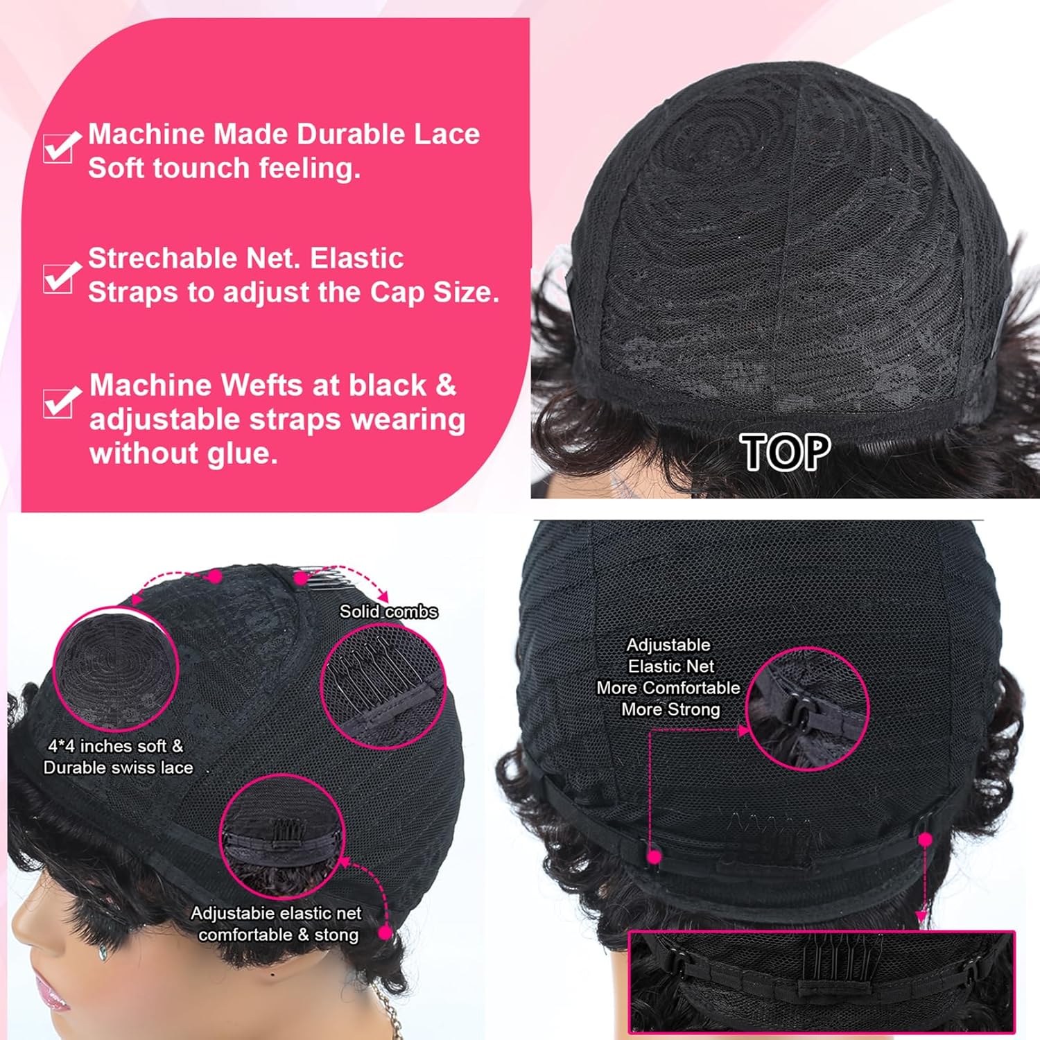 Mullet Human Hair Wigs Pixie Cut Wig for Black Women 80s 90s Dovetail Haircut Curly Glueless Full Machine Made Wig Short Layered Glueless Wig with Bangs