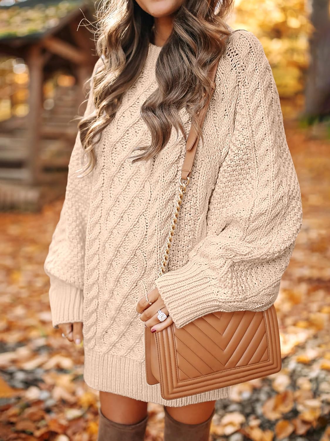 ANRABESS Womens Sweater Dress Oversized Cable Knit Chunky Long Sleeve Short Dresses 2025 Fall Outfits Vacation Winter Clothes - Image 3