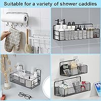 Vista 6 de vivinin Paquete de 15 soportes adhesivos de repuesto para regadera, adhesivo para estante de ducha sin taladrar, ganchos adhesivos para organizador