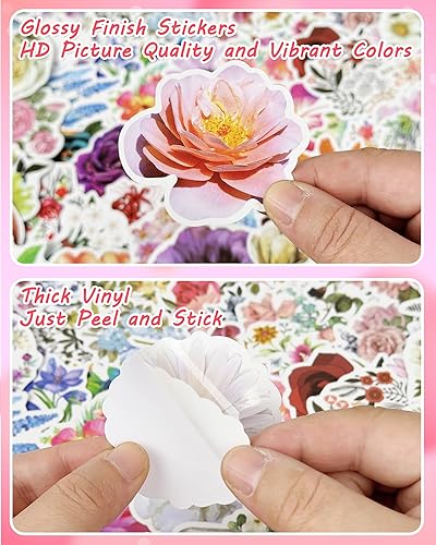 Miniatura 6 de AOWDIAO 150 calcomanías de flores impermeables de vinilo floral para botellas de agua, laptop, álbumes de recortes, diario
