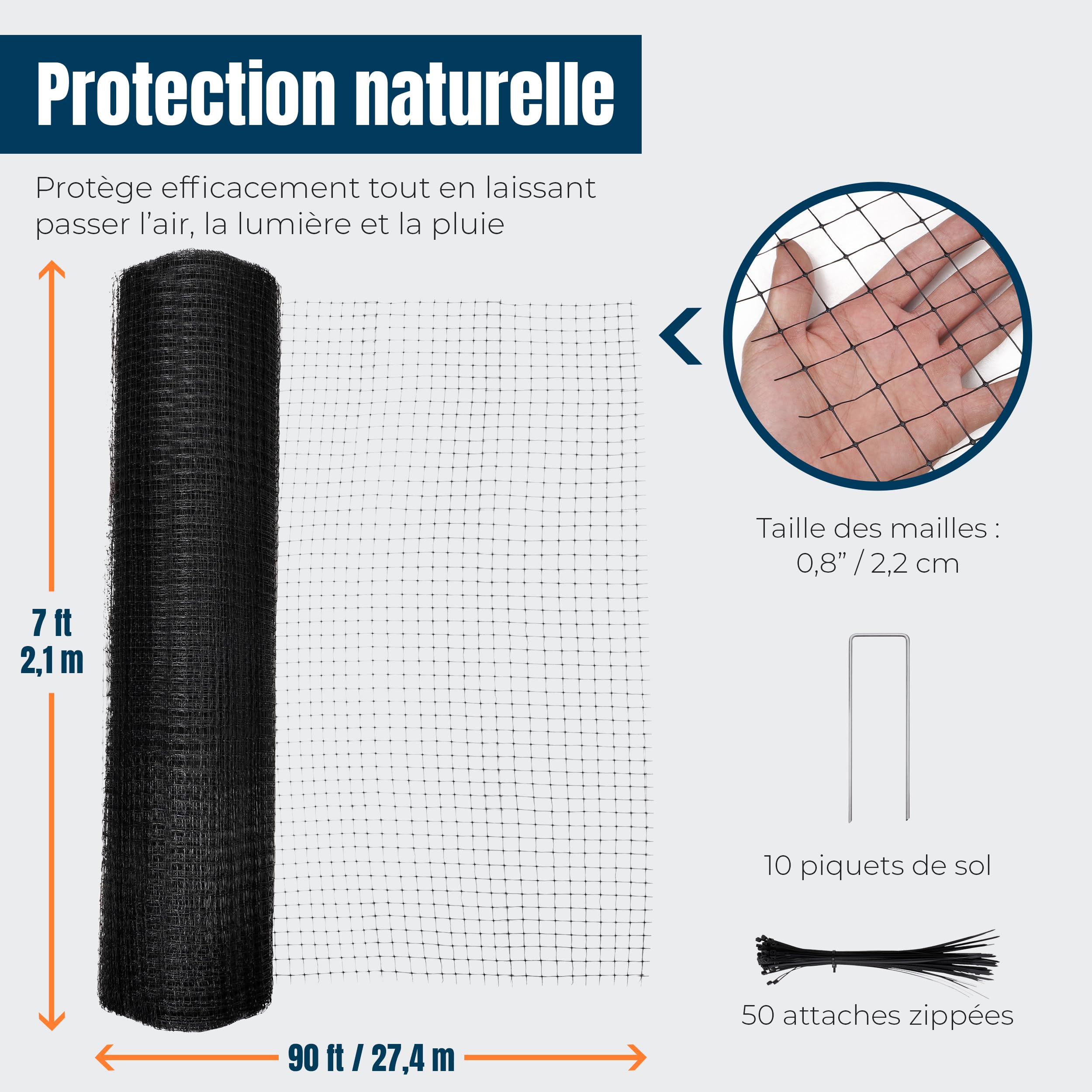 MEKKAPRO Filet Anti Oiseaux 2.1 x 27,4 m Filet de Protection Grillage Souple pour Balcon, Volière Extérieur, Barrière Anti Pigeon Solide 40 GSM