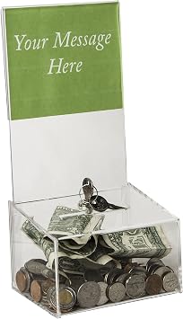 Clear-Ad - Coin Box with Lock 5x3x5 - Acrylic Tip Box - Money Collection Box - Cash Box with Slot - CBLH-533 Pack of 2