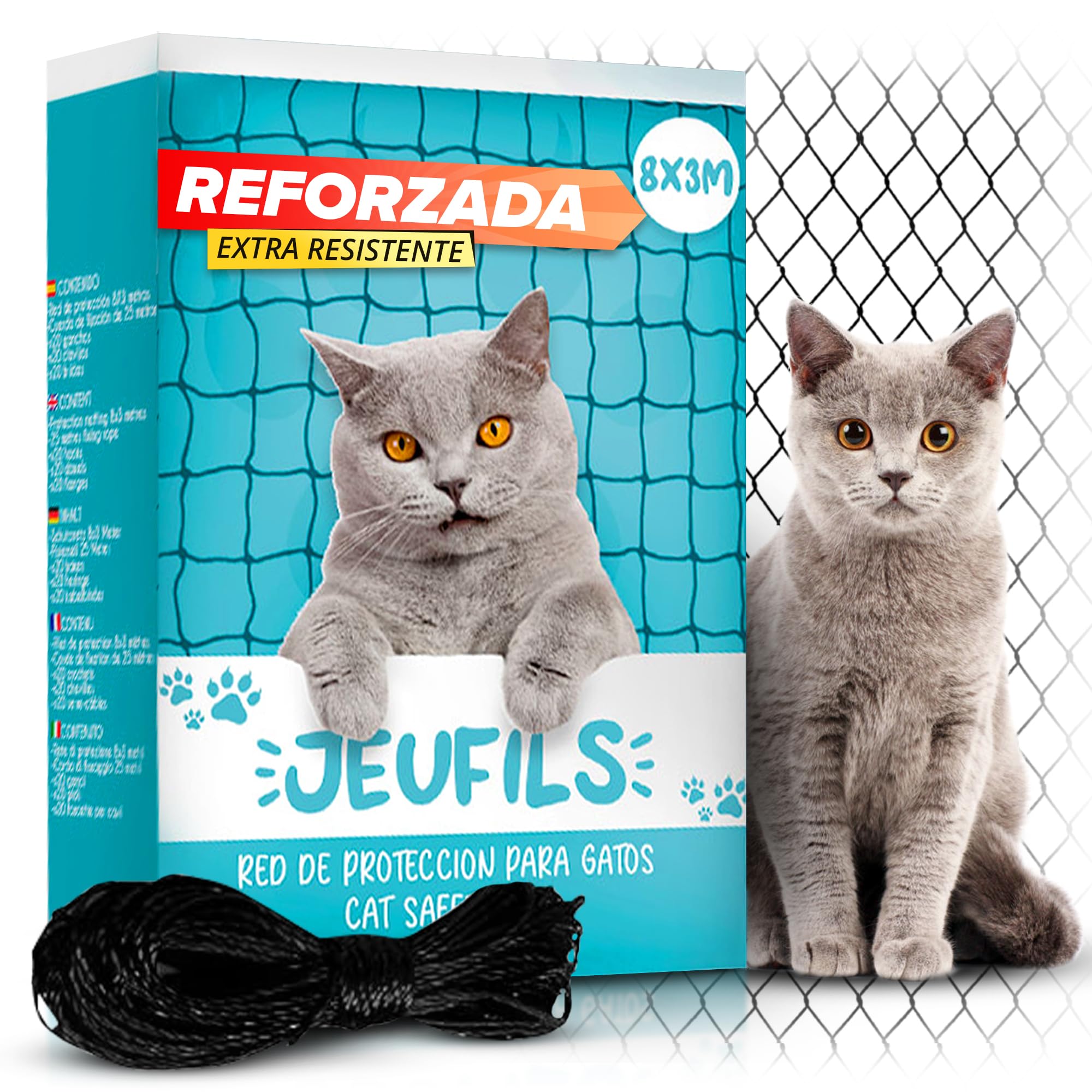 Red para Gatos Terraza (8x3m) | Red Gatos, Incluye Set de Fijación, Manual de Instrucciones - Red Gatos terraza (Color Negro) - Red para Gatos