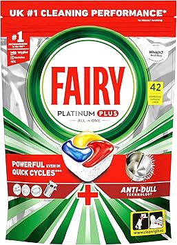 Fairy Platinum Plus Dishwasher Tablets 42 Pack, Lemon, Anti-Dull Technology