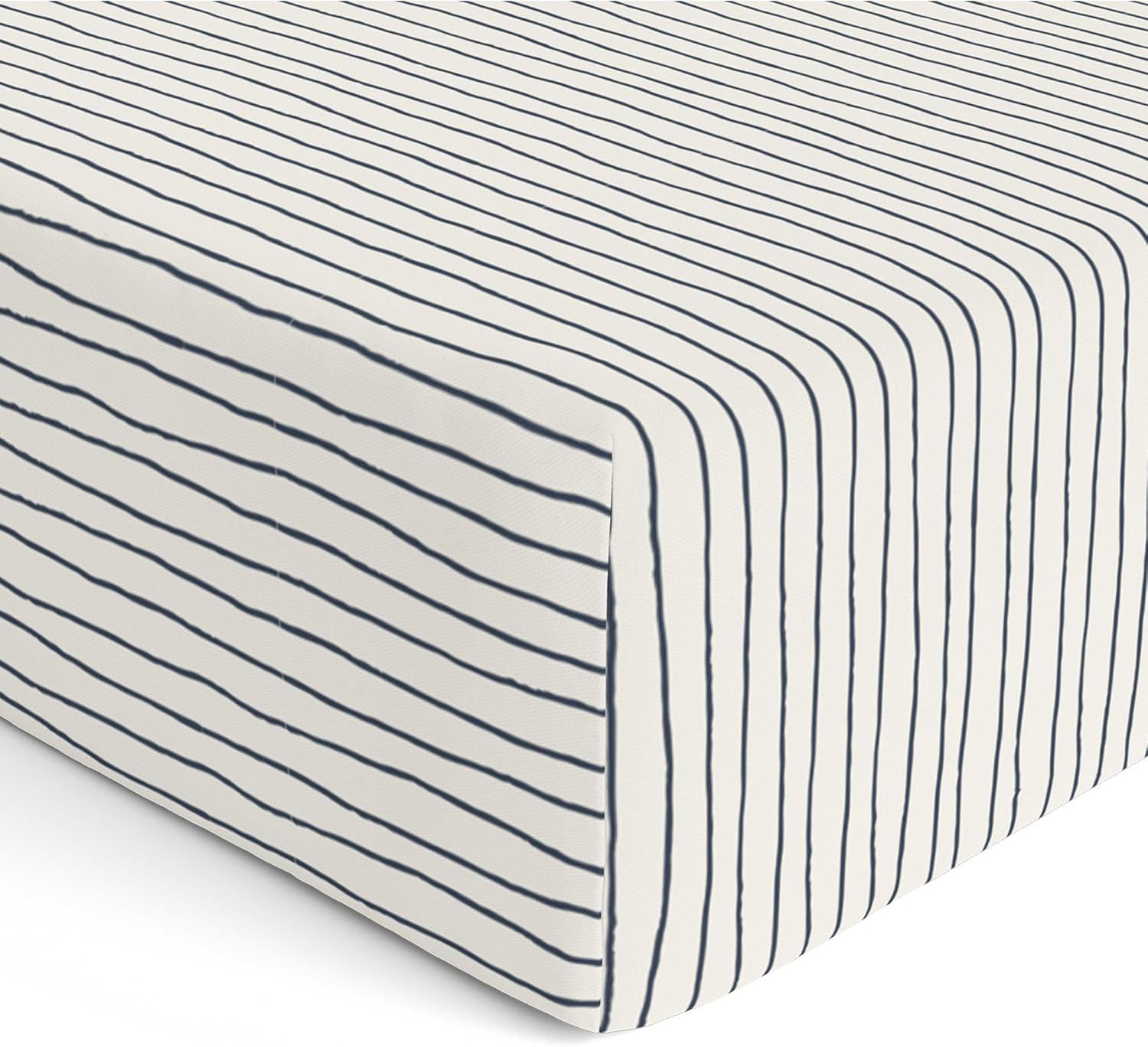 MakeMake Organics Organic Full Size Sheets Set (4 Piece) GOTS Certified Organic Cotton Sheets Full Size Dreamy Soft Fitted, Flat Sheet Pillow Cases Breathable Navy (Full, Blue Stripes)