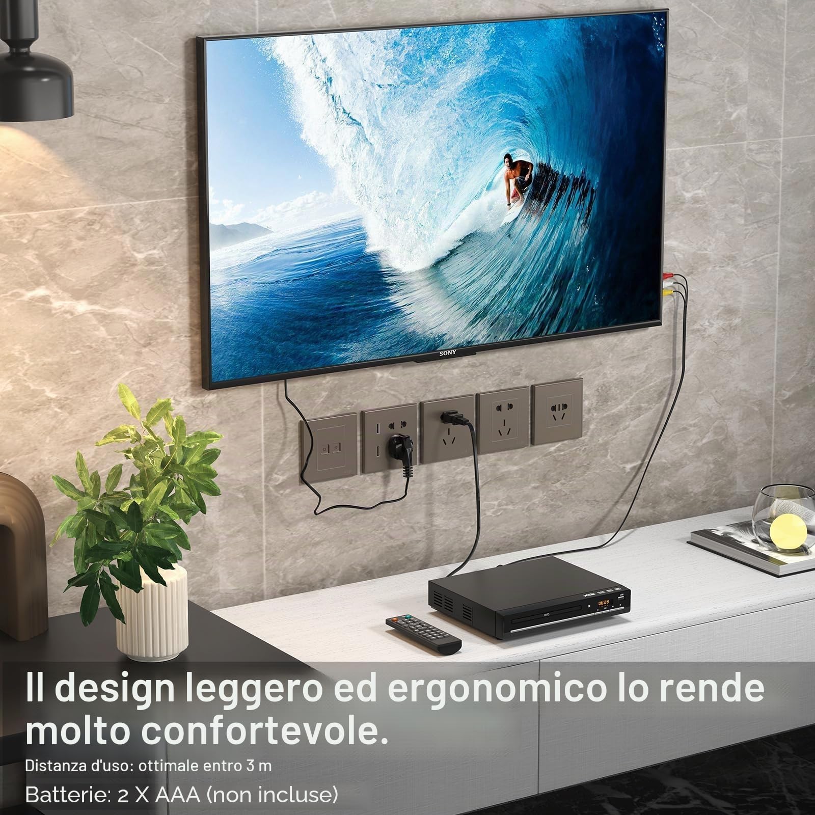 Lettori DVD per TV con HDMI, riproduce tutte le regioni e i formati, lettore CD per la casa, supporta video 1080P / CD / DVD / VCD / JPEG / USB, telecomando, cavi HDMI e RCA inclusi