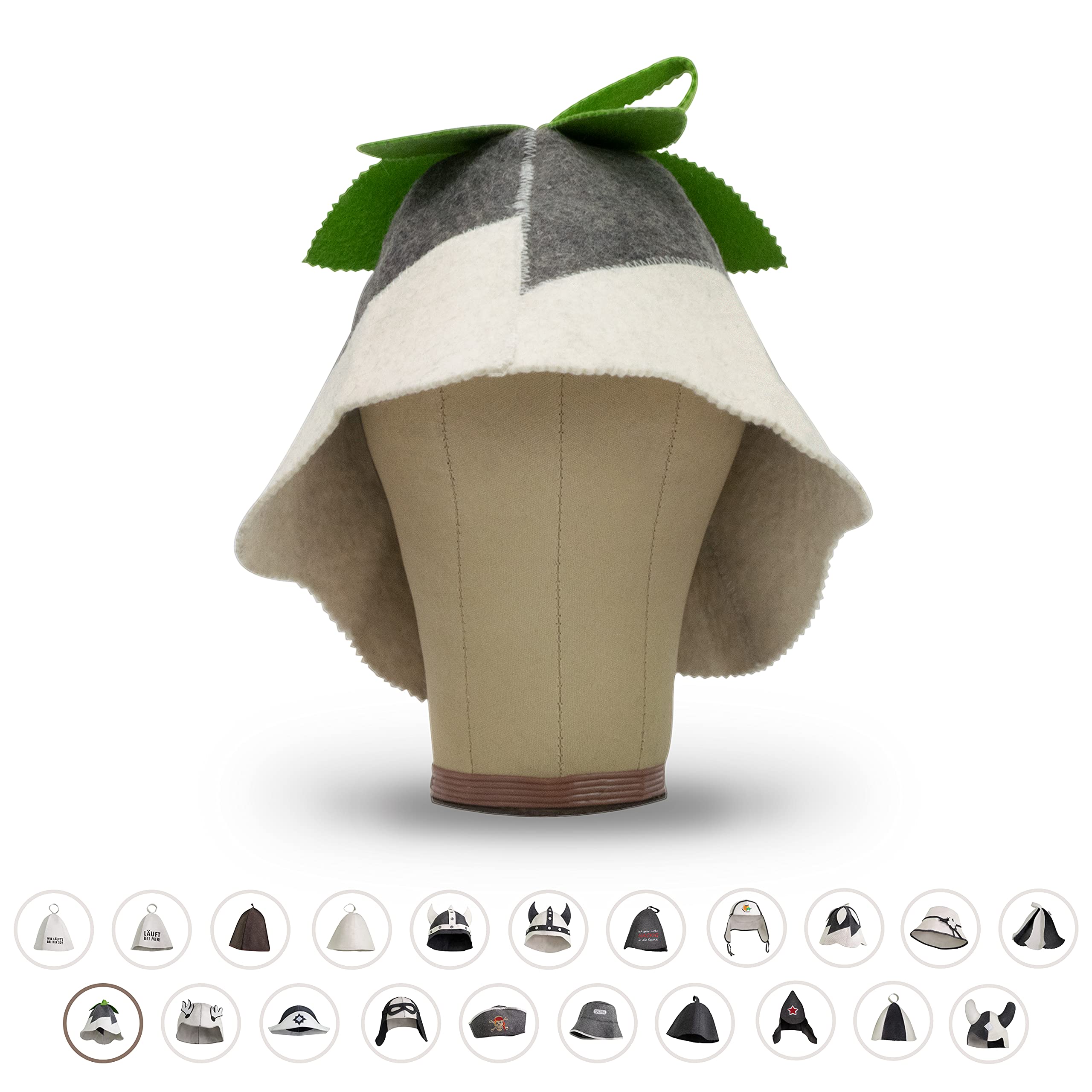 LoWell® czapka do sauny – filcowa czapka dla kobiet i mężczyzn, w zestawie poradnik użytkownika sauny – idealny dodatek do sauny dla wyjątkowego doświadczenia spa – czapka do sauny z motywem dzwoneczka, zielona